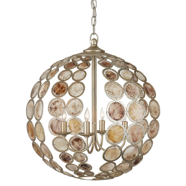 Gohar 4-Light Unique/Statement Round Coastal Capiz Shell Chandelier with Natural Seashell Accents Mercer41