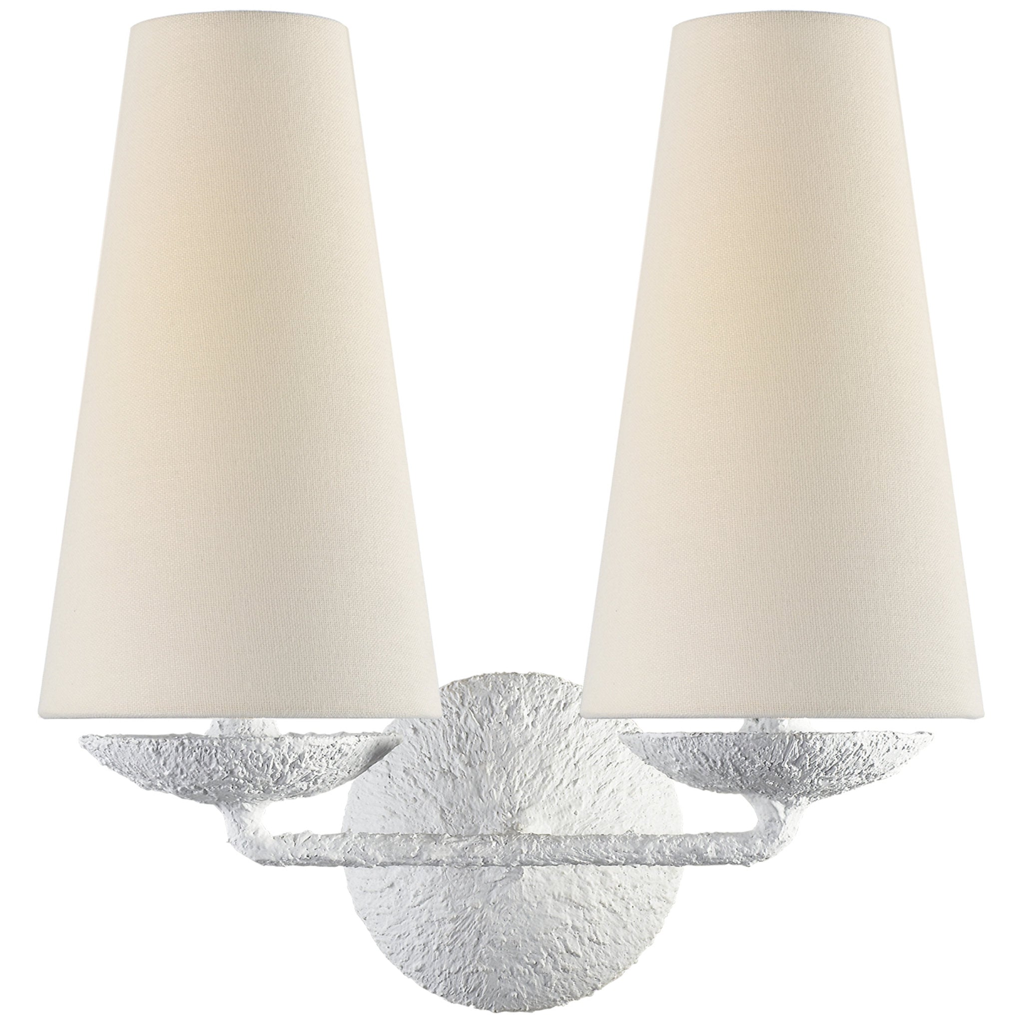 AERIN Fontaine Double Sconce in Plaster with Linen Shades