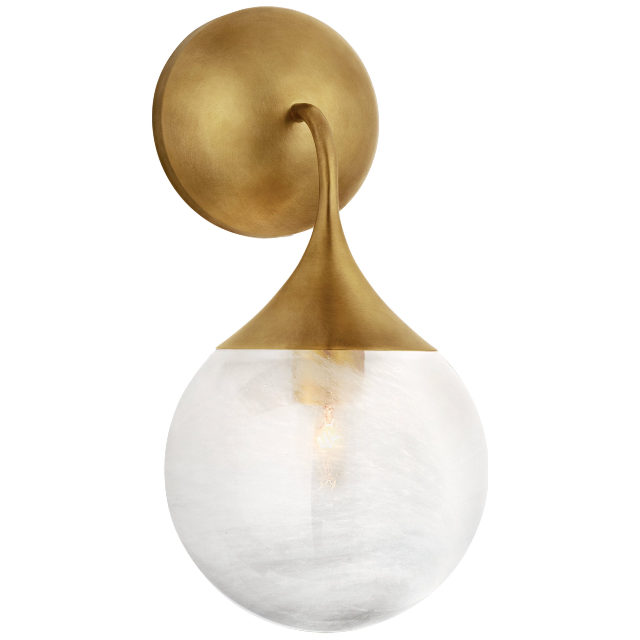 AERIN Cristol Small Single Sconce in Hand Rubbed Antique Brass with Wh