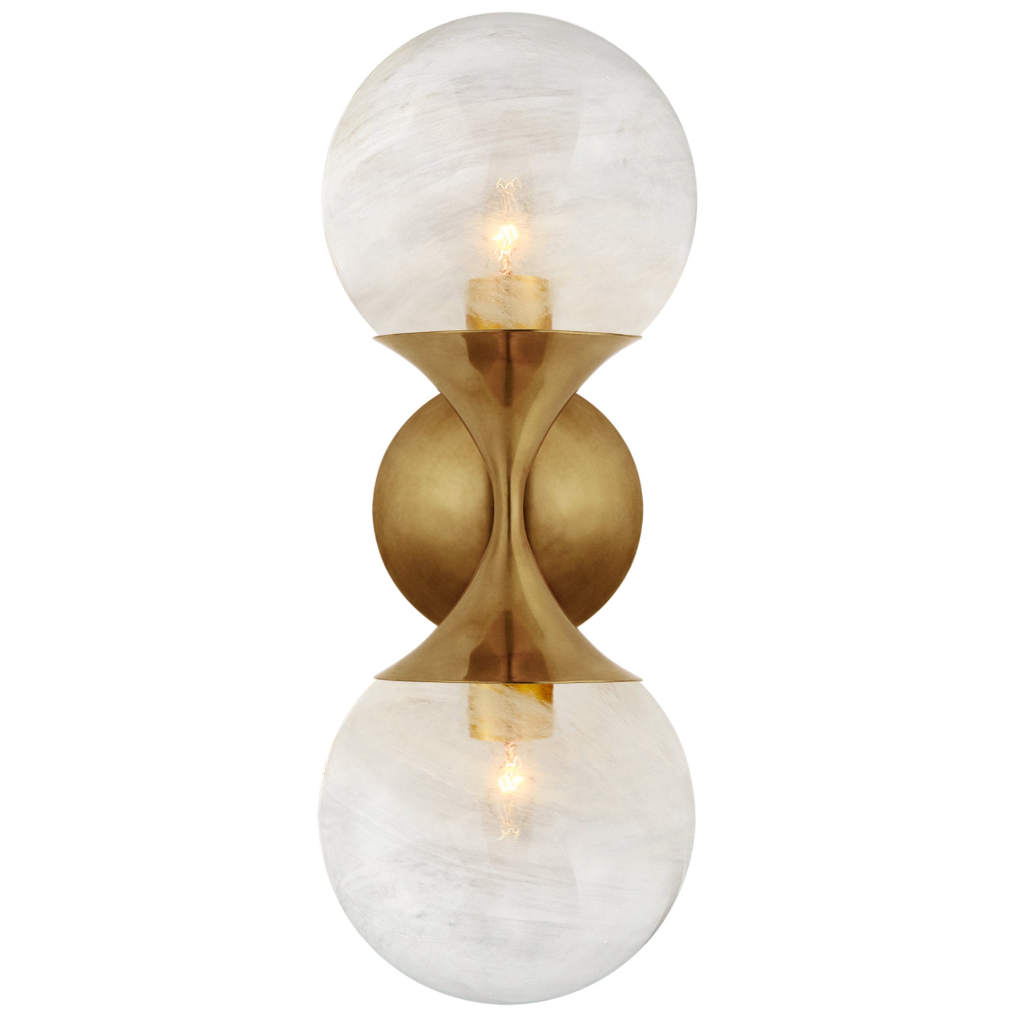 AERIN Cristol Small Double Sconce in Hand Rubbed Antique Brass with Wh