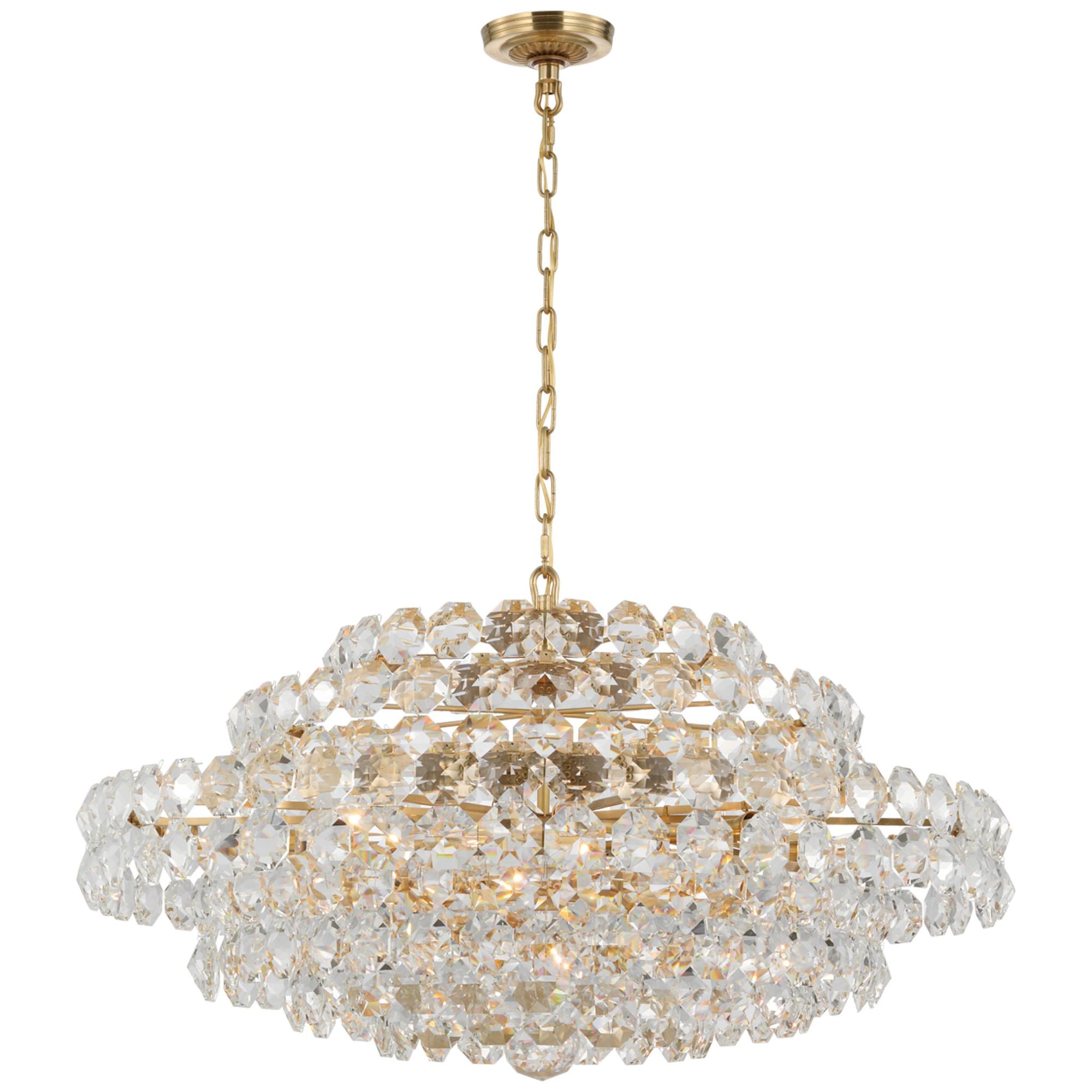 AERIN Sanger Large Chandelier in Hand Rubbed Antique Brass with Crysta