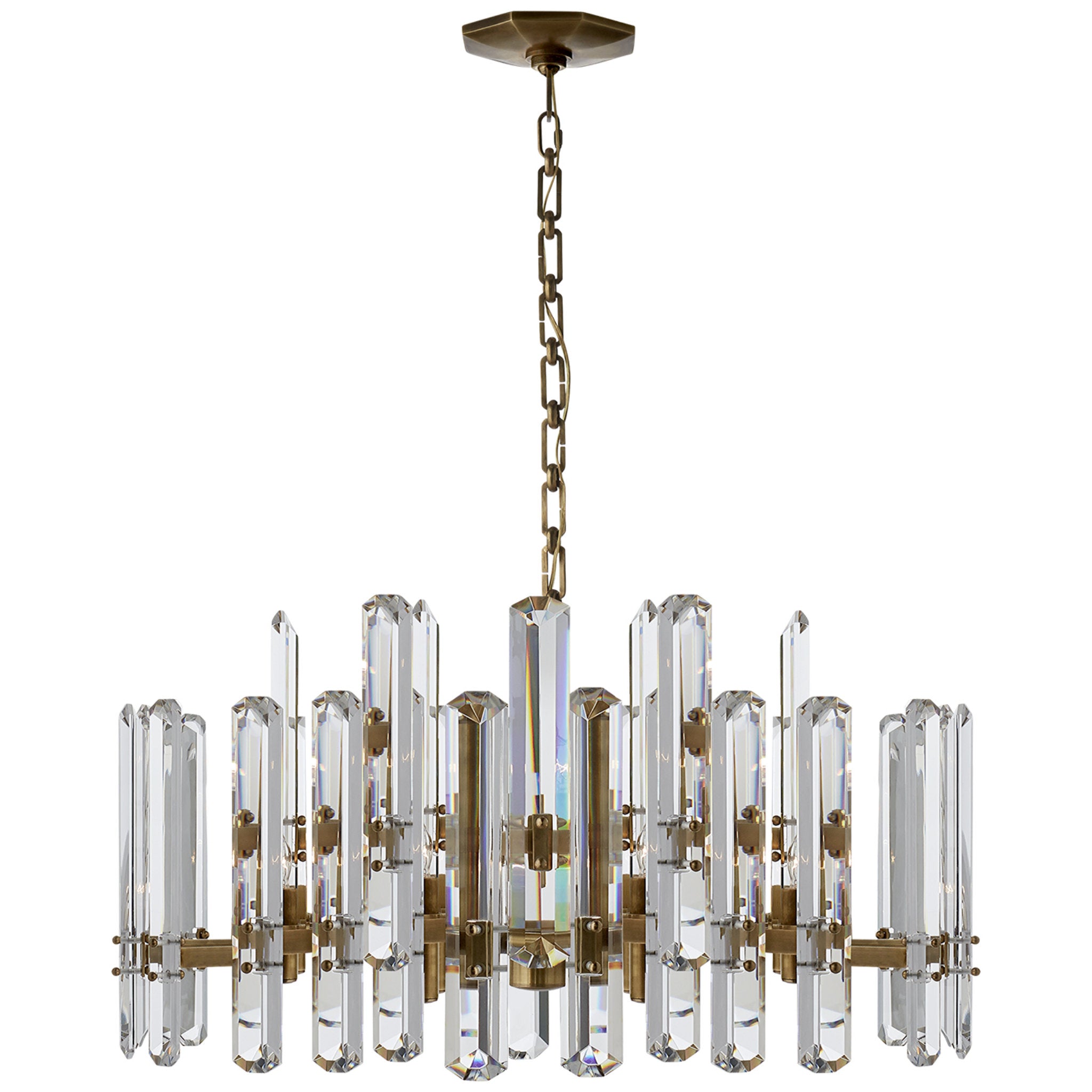 AERIN Bonnington Large Chandelier in Hand Rubbed Antique Brass with Cr