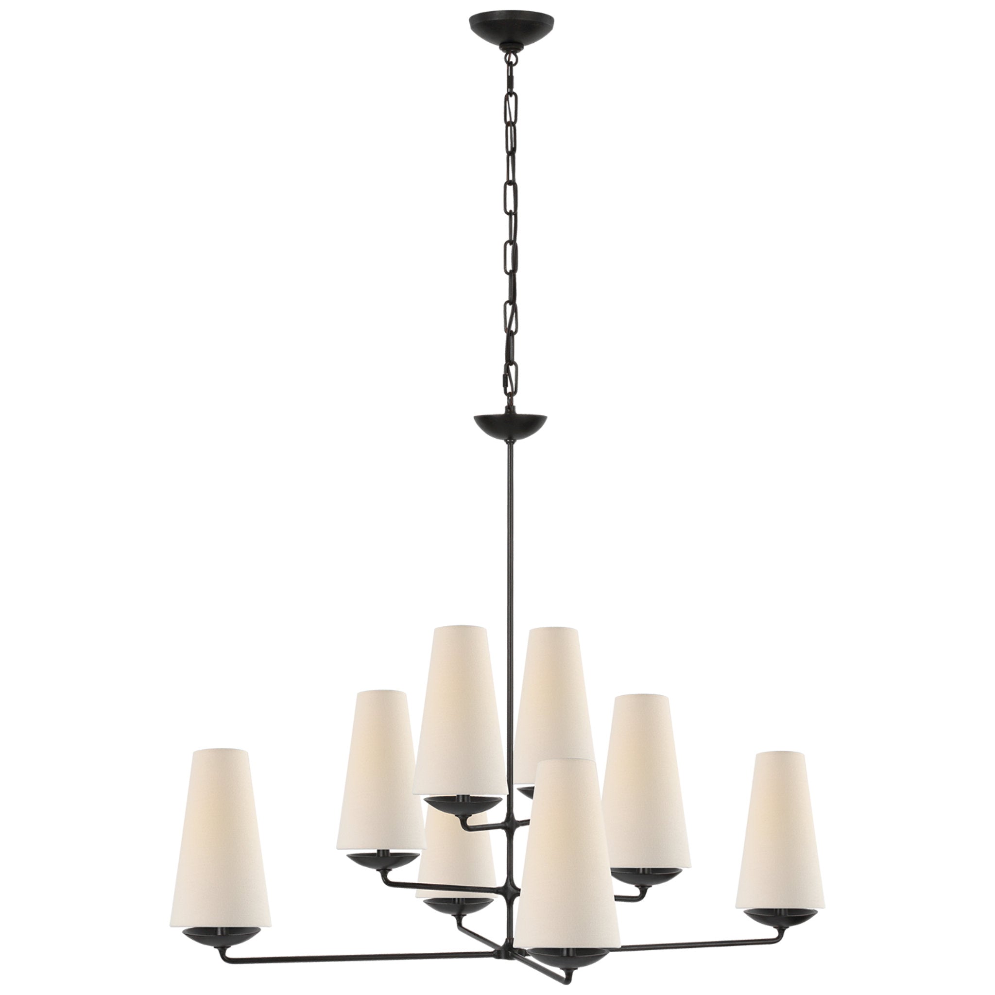 AERIN Fontaine Large Offset Chandelier in Aged Iron with Linen Shades