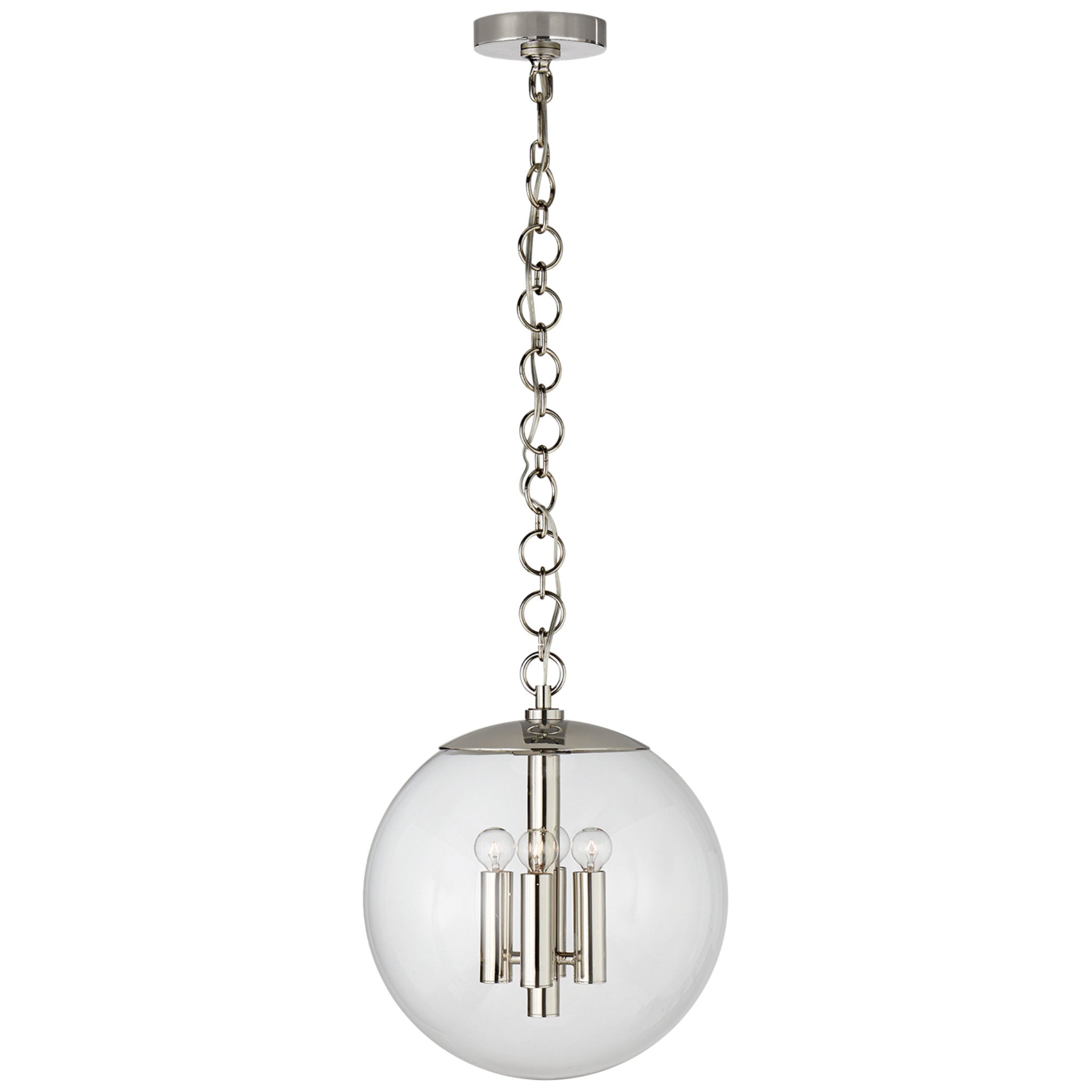 AERIN Turenne Medium Globe Pendant in Polished Nickel with Clear Glass