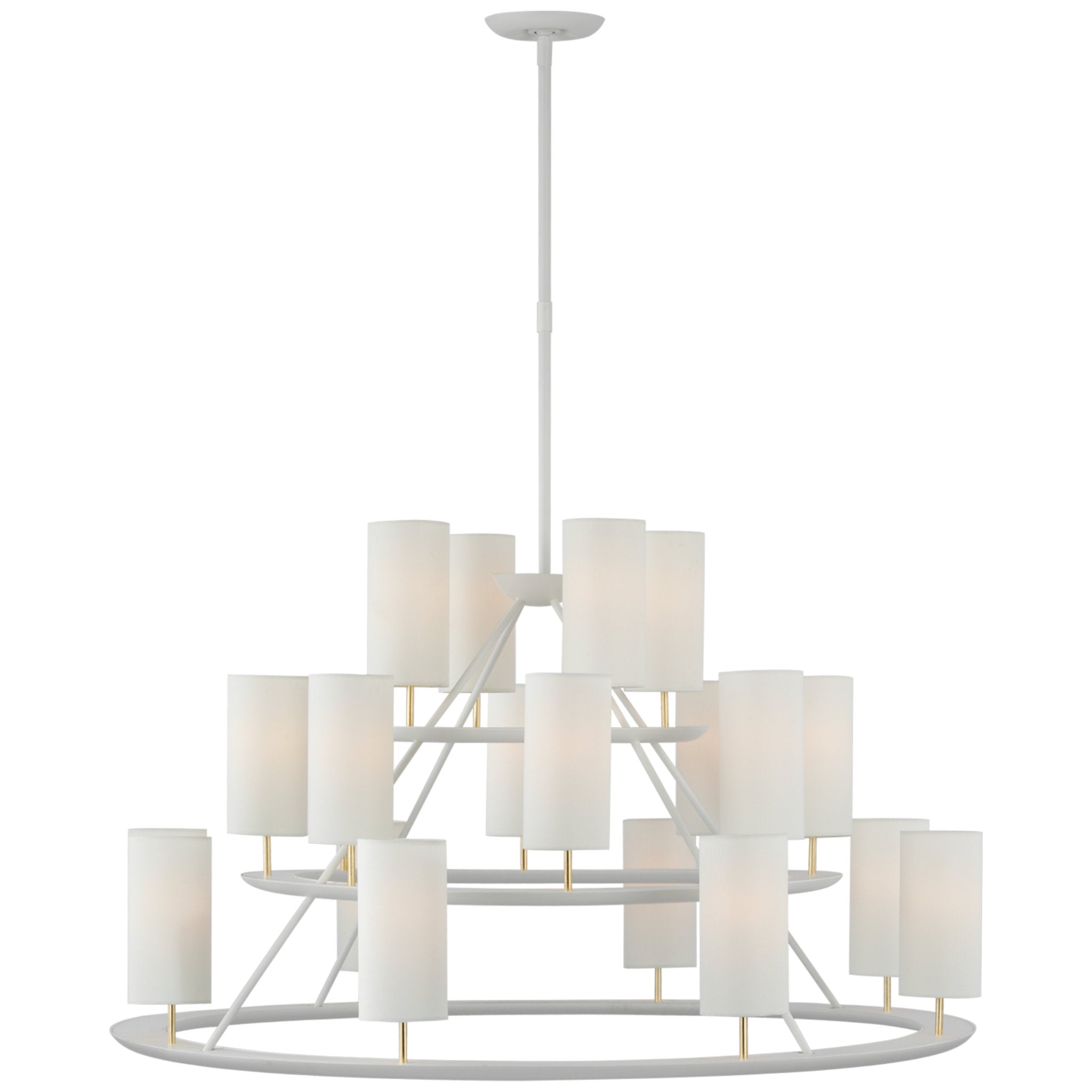 AERIN Trevi XL 3 Tier Chandelier in Matte White and Gild with Linen Sh