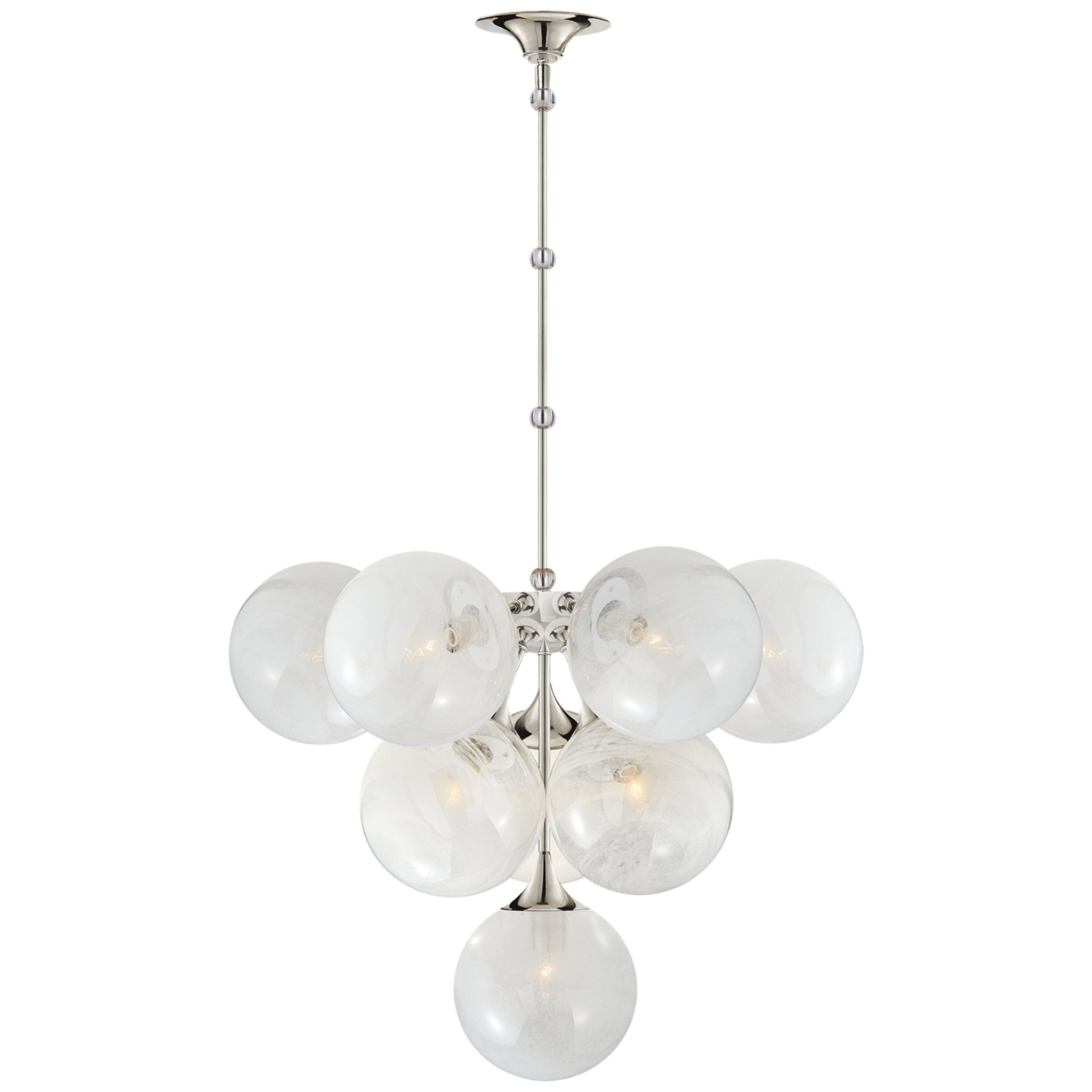 AERIN Cristol Tiered Chandelier in Polished Nickel with White Strie Gl