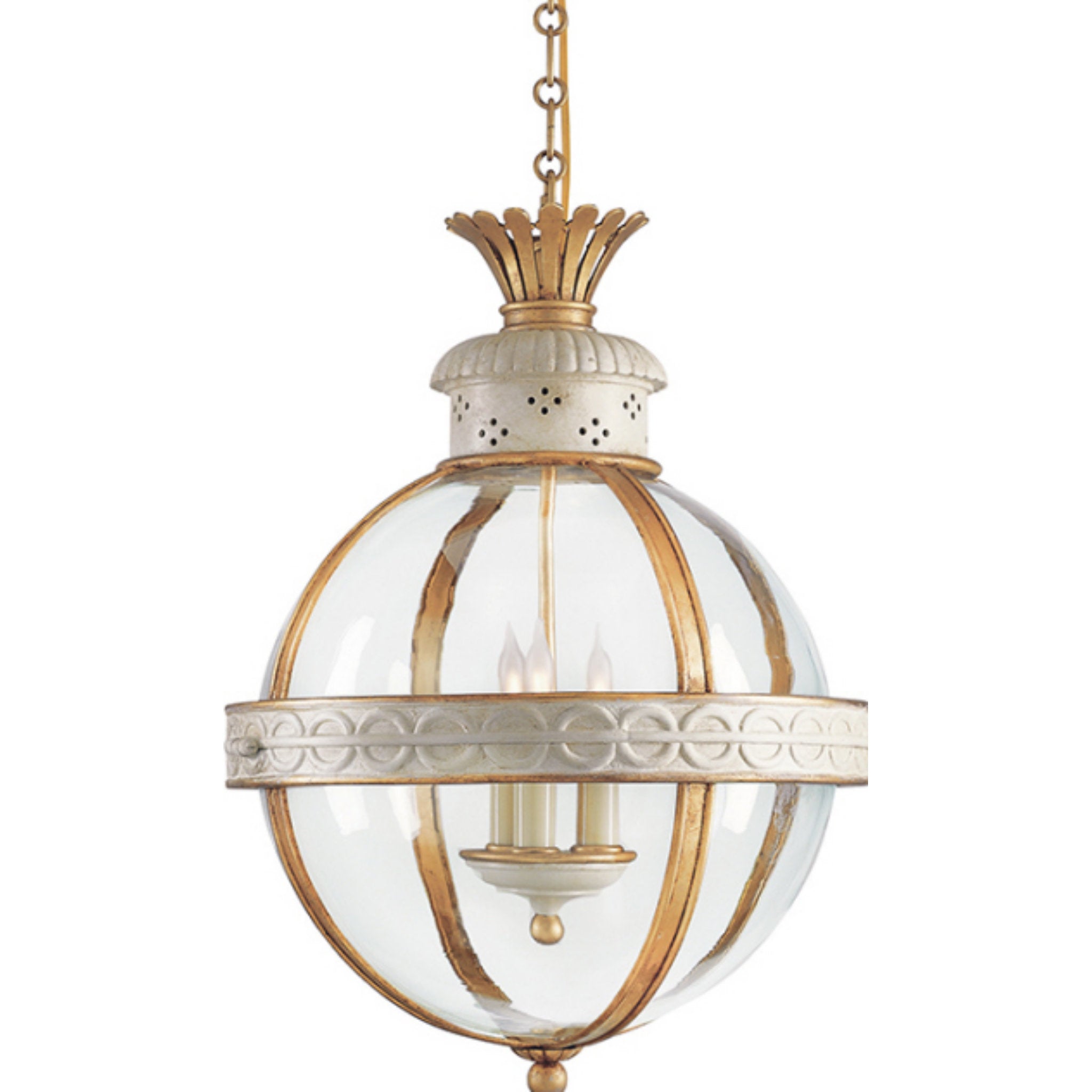 Chapman & Myers Crown Top Banded Globe Lantern in Antique White with C