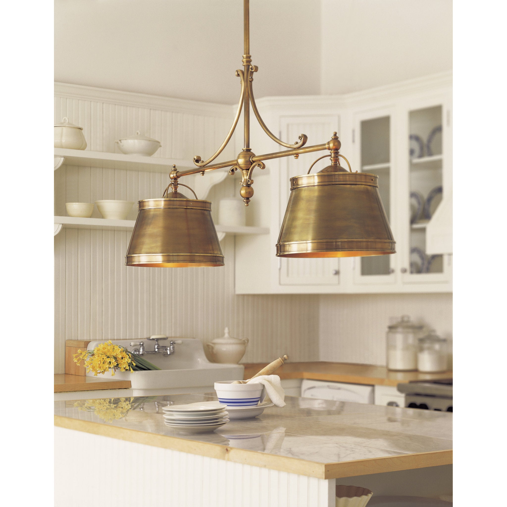 Chapman & Myers Sloane Double Shop Pendant in Antique-Burnished Brass