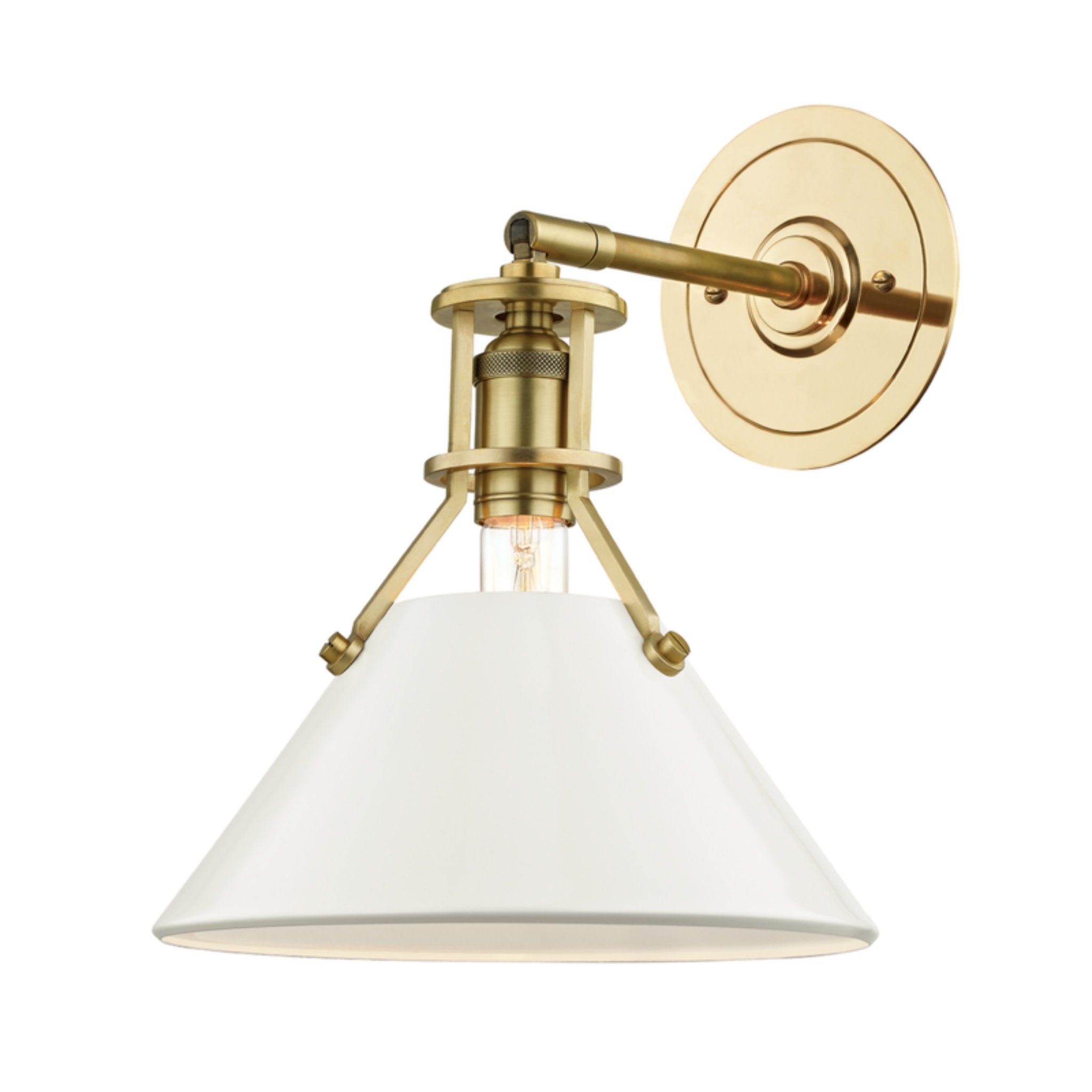 Painted No.2 1 Light Wall Sconce in Aged Brass/off White by Mark D. Si