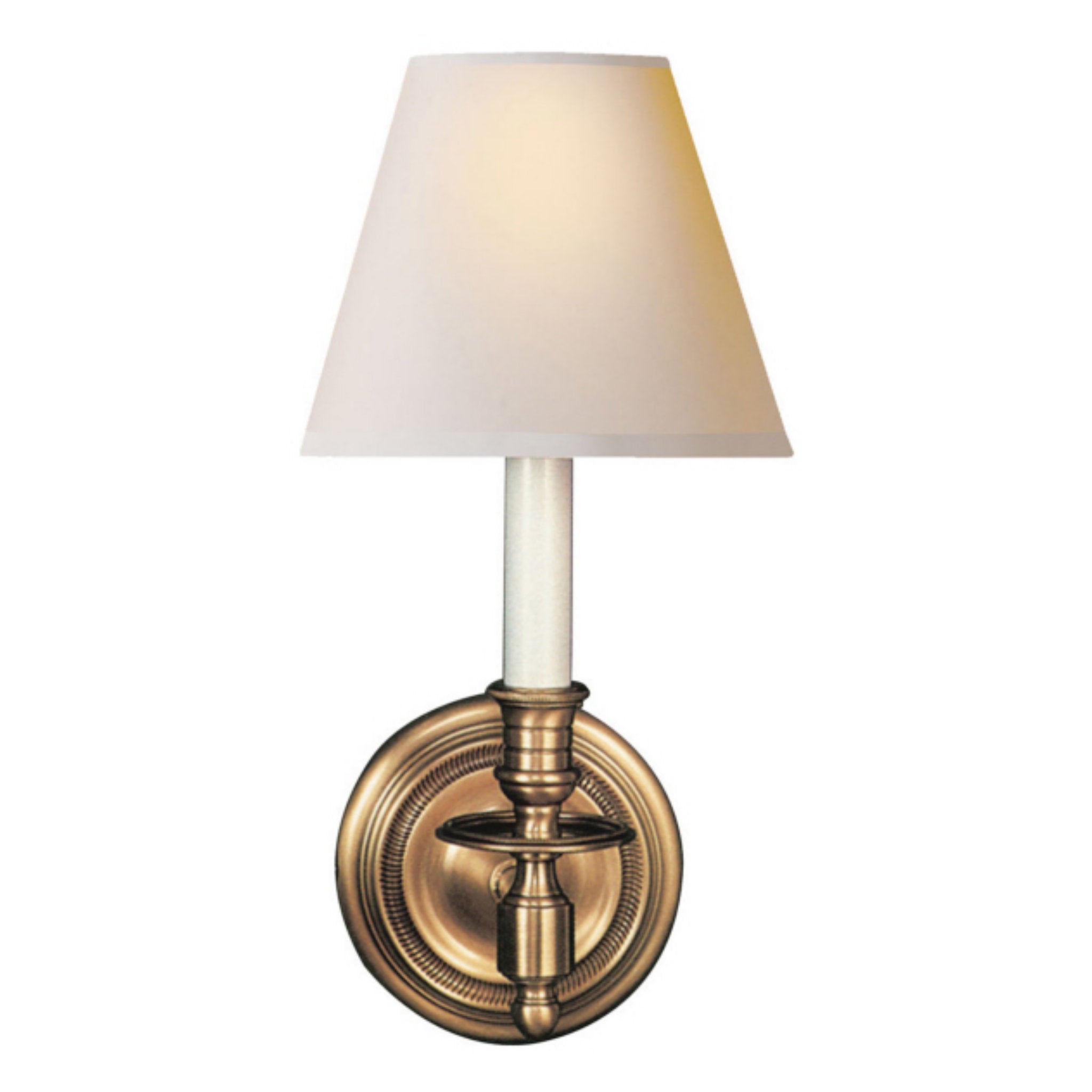 Visual Comfort Signature French Single Sconce in Hand-Rubbed Antique Brass  with Natural Paper Shade