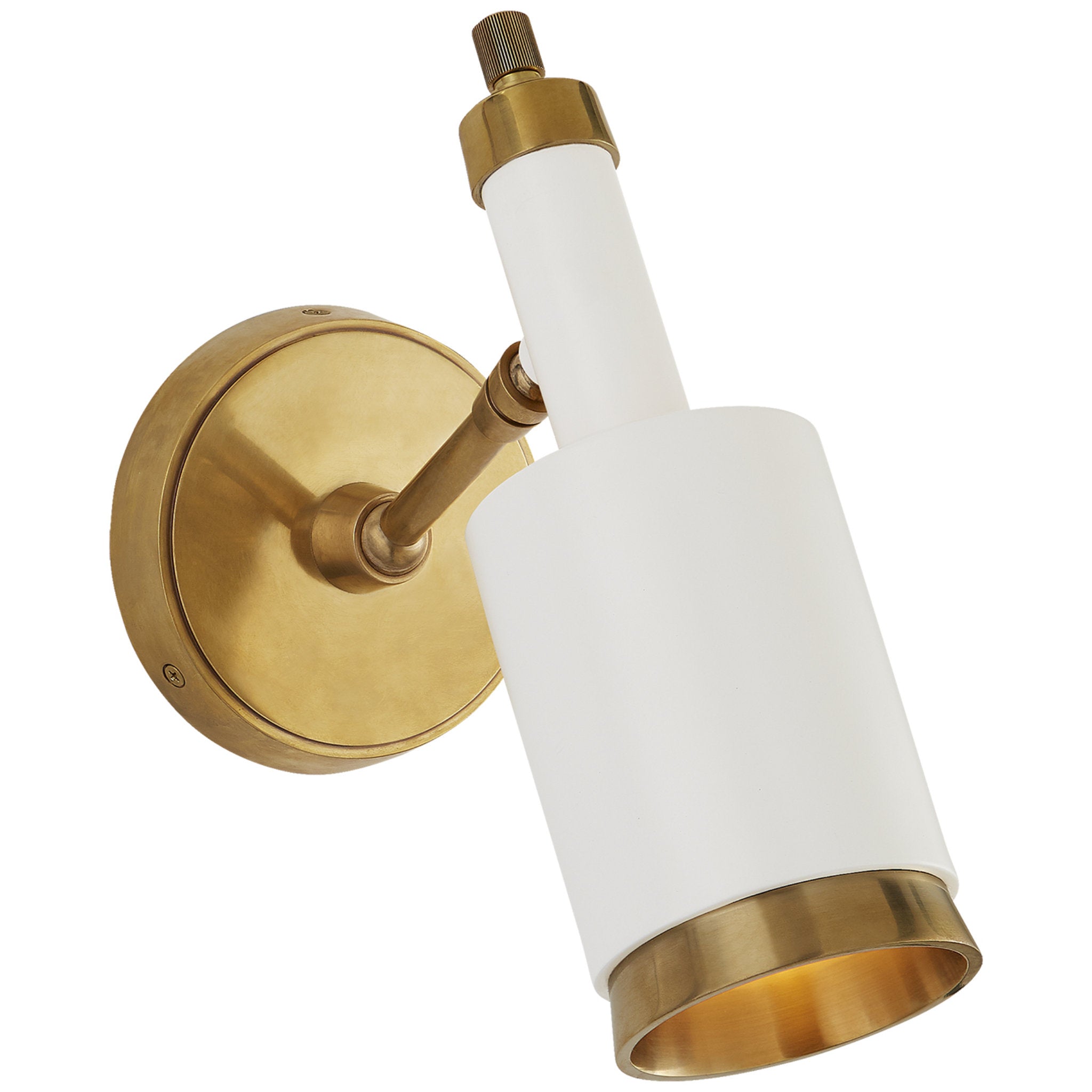 Thomas O'Brien Anders Small Articulating Wall Light in Hand-Rubbed Antique  Brass and White
