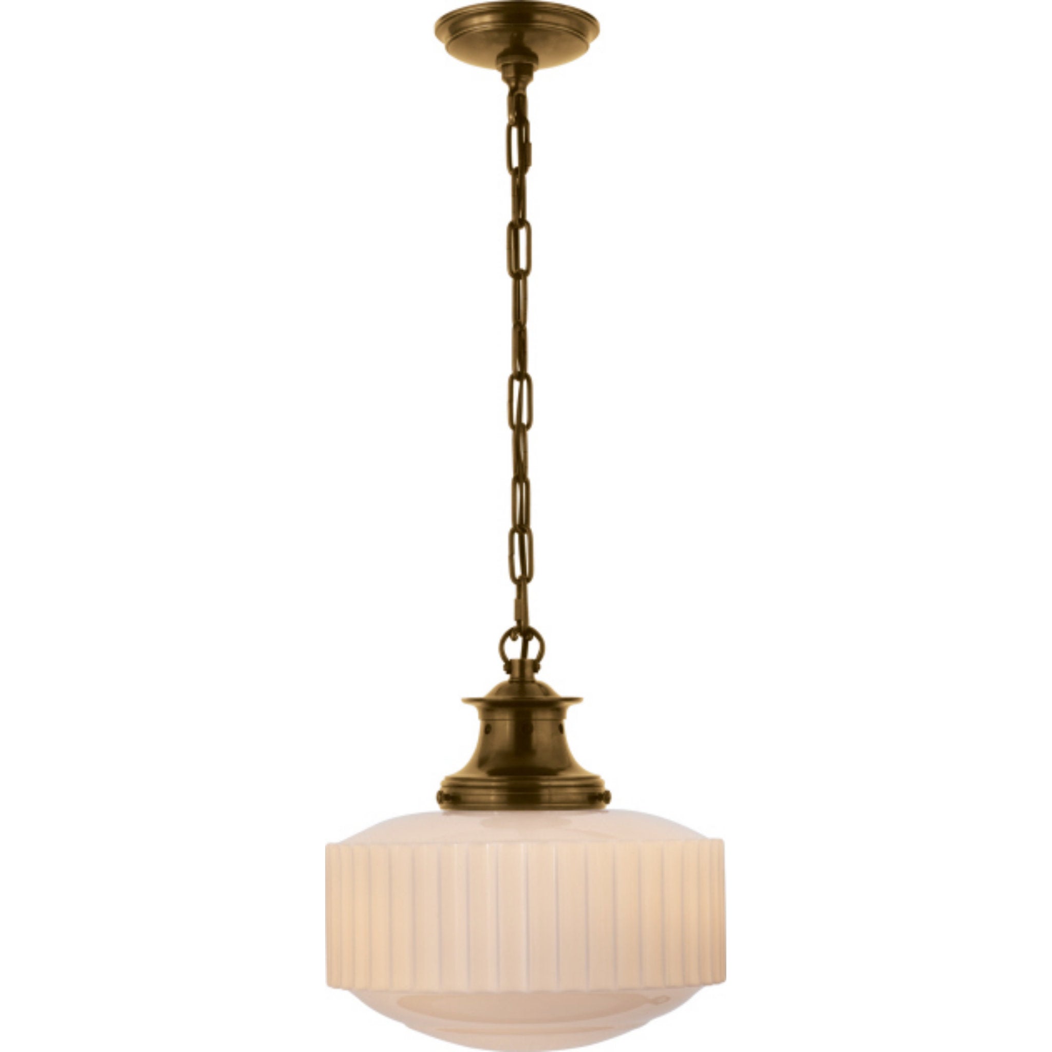 Thomas O'Brien Milton Road Flush Mount in Hand-Rubbed Antique Brass with  White Glass