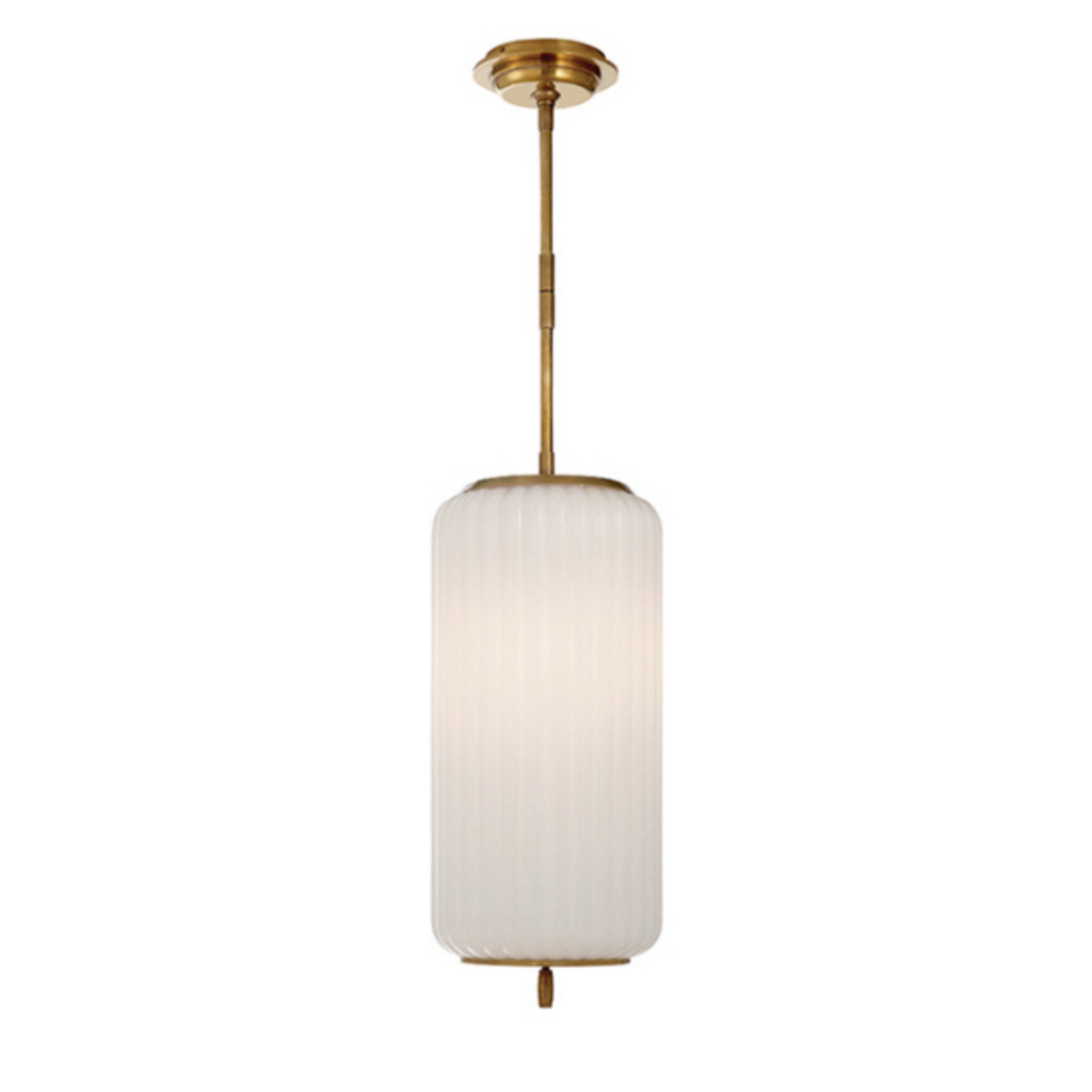 Thomas O'Brien Eden Medium Pendant in Hand-Rubbed Antique Brass with White  Glass