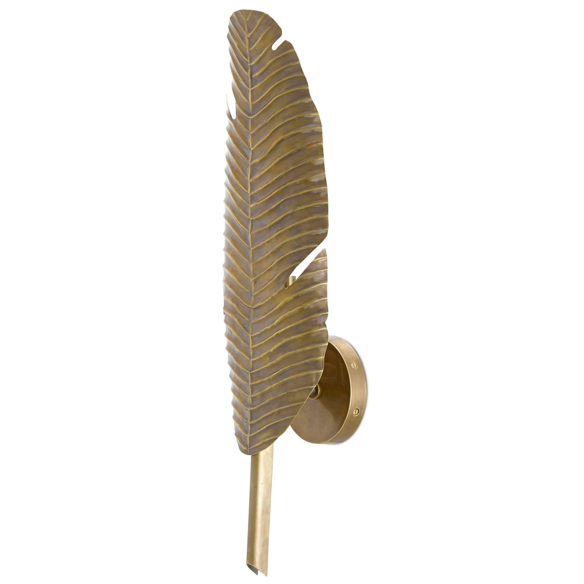 Tropical Brass Leaf Wall Sconce - Vintage Brass