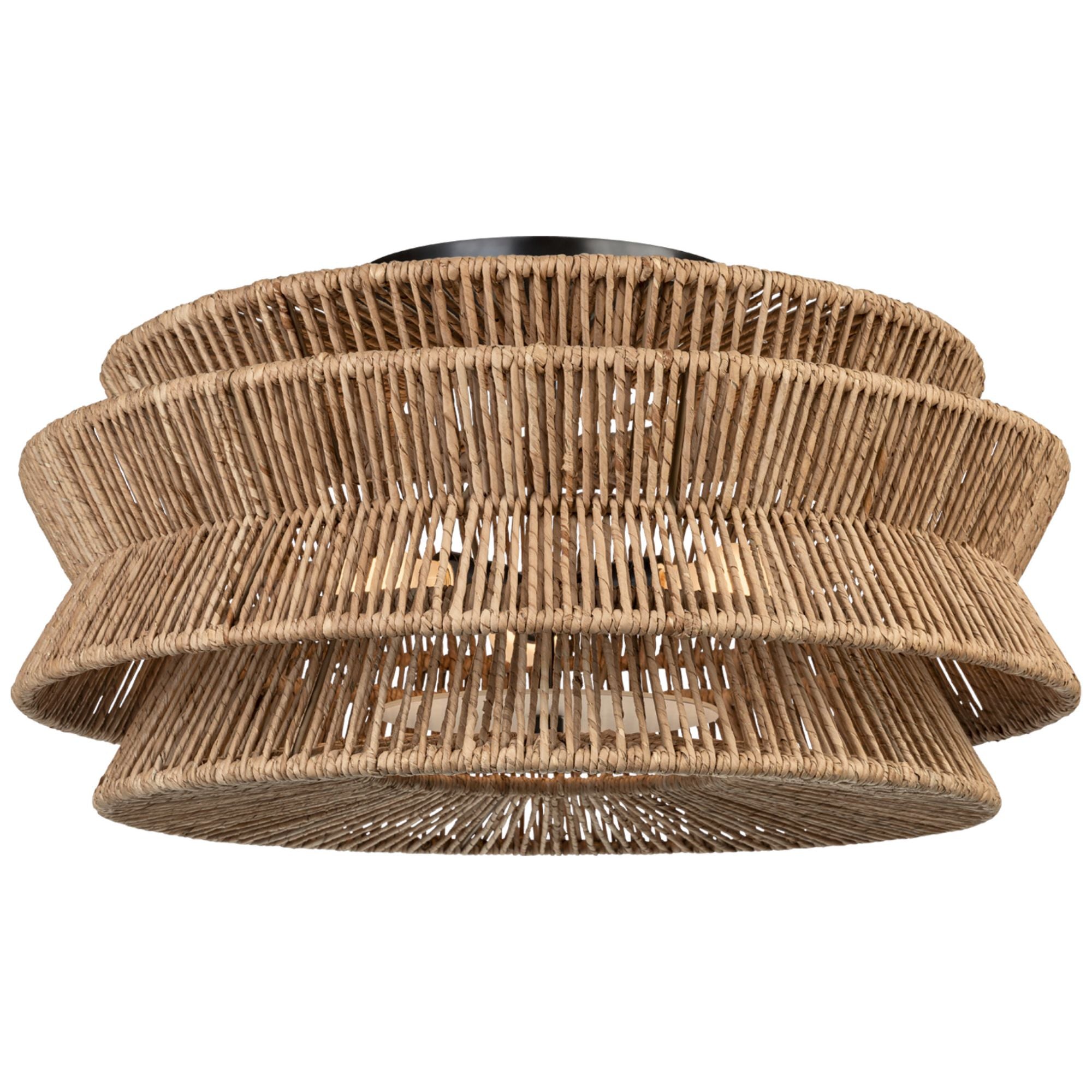 Chapman & Myers Antigua Grande Semi-Flush Mount in Bronze and Natural Abaca Ceiling Light W30" x H15.75"