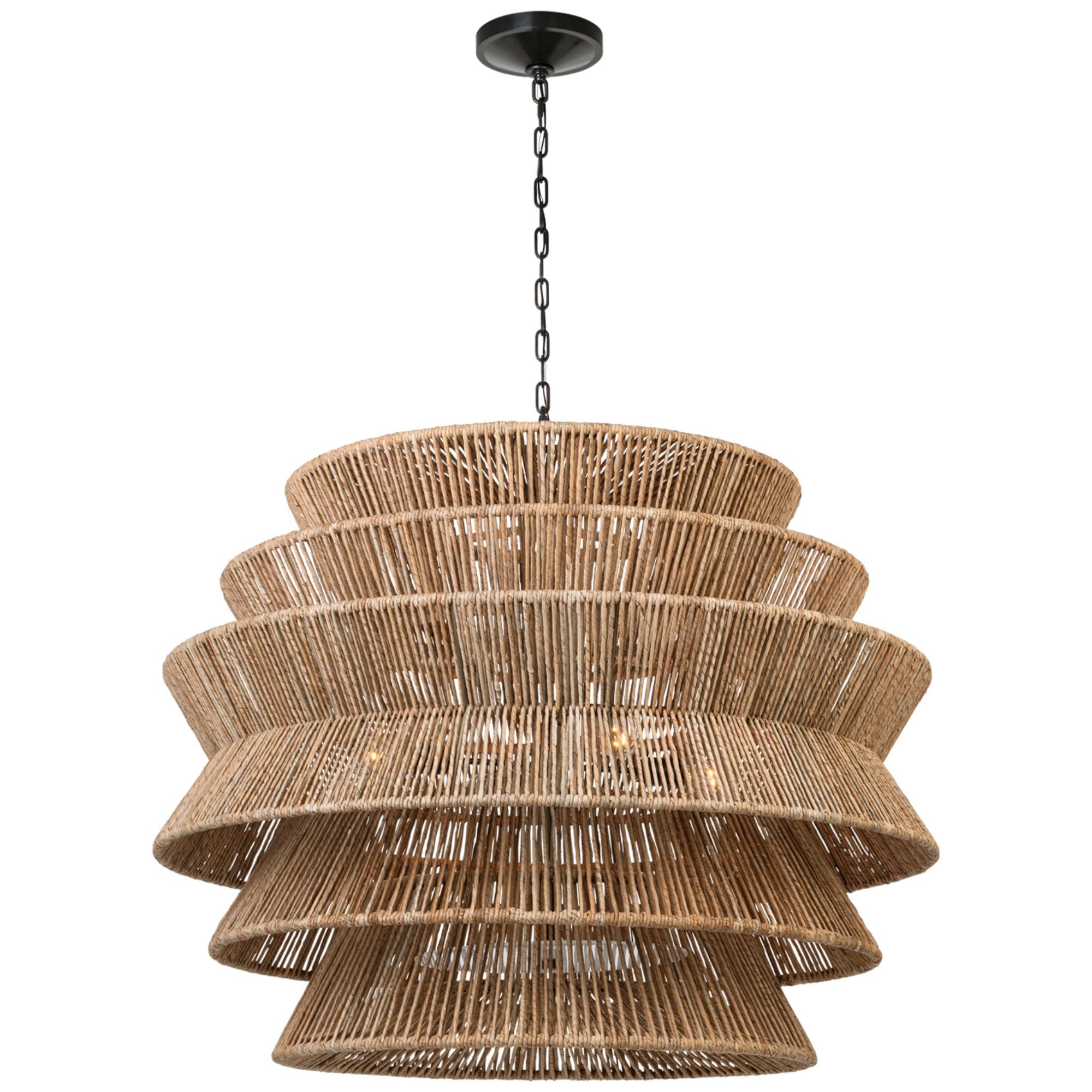 Chapman & Myers Antigua XL Drum Chandelier in Bronze and Natural Abaca Ceiling Light W42" x H34"