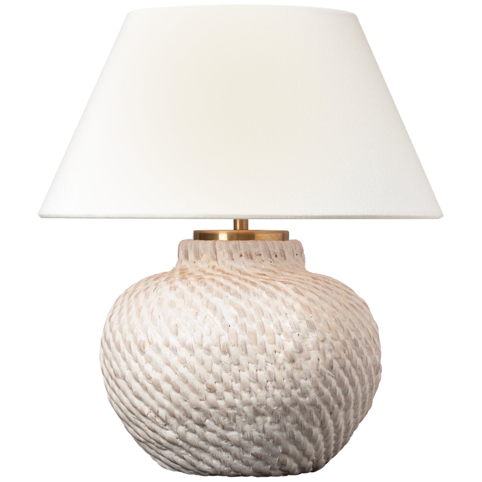 Marie Flanigan Avedon 11" Cordless Accent Lamp in Plaster White Rattan with Linen Shade Table Lamp W10.5" x H11.75"