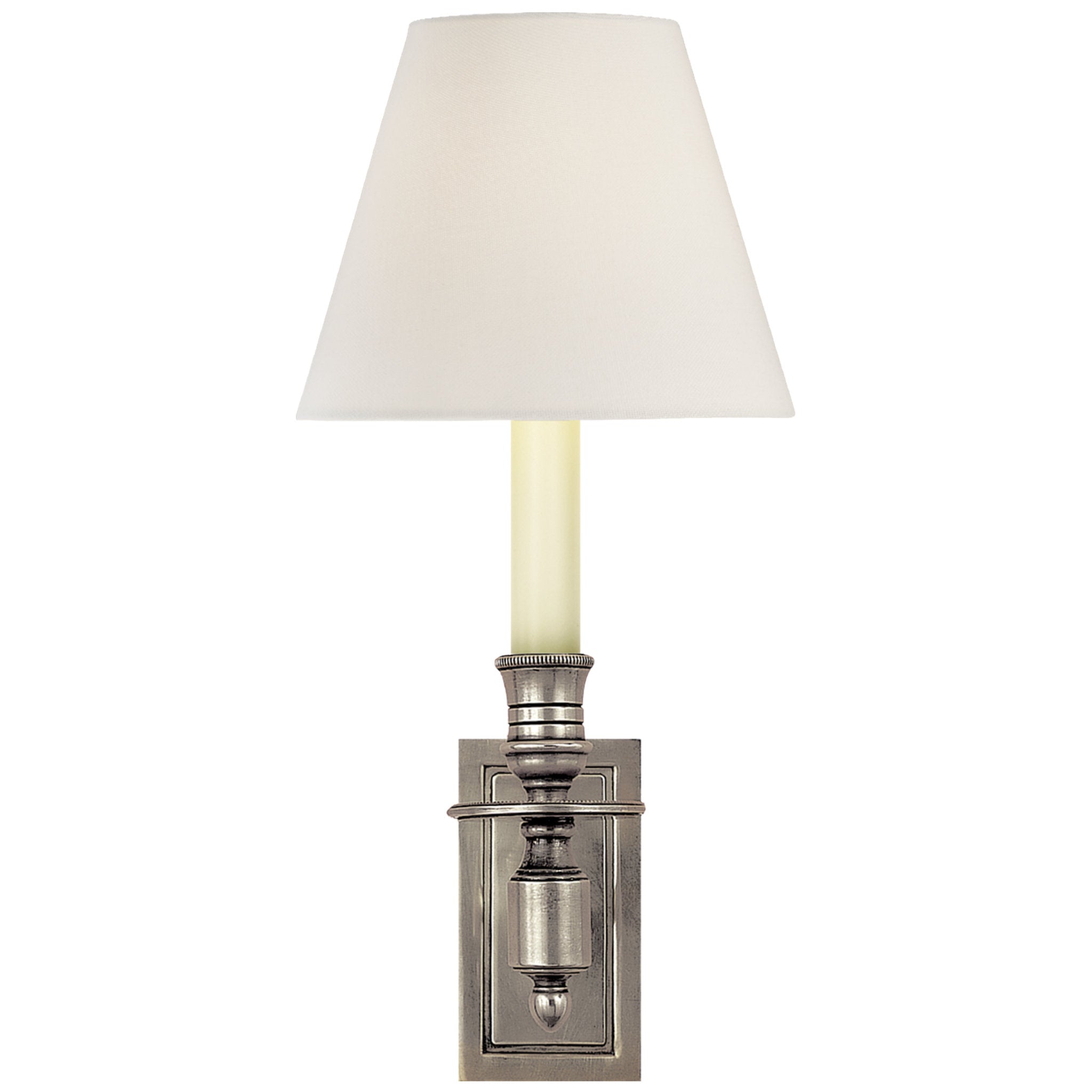 Visual Comfort French Single Library Sconce in Antique Nickel with Linen Shade