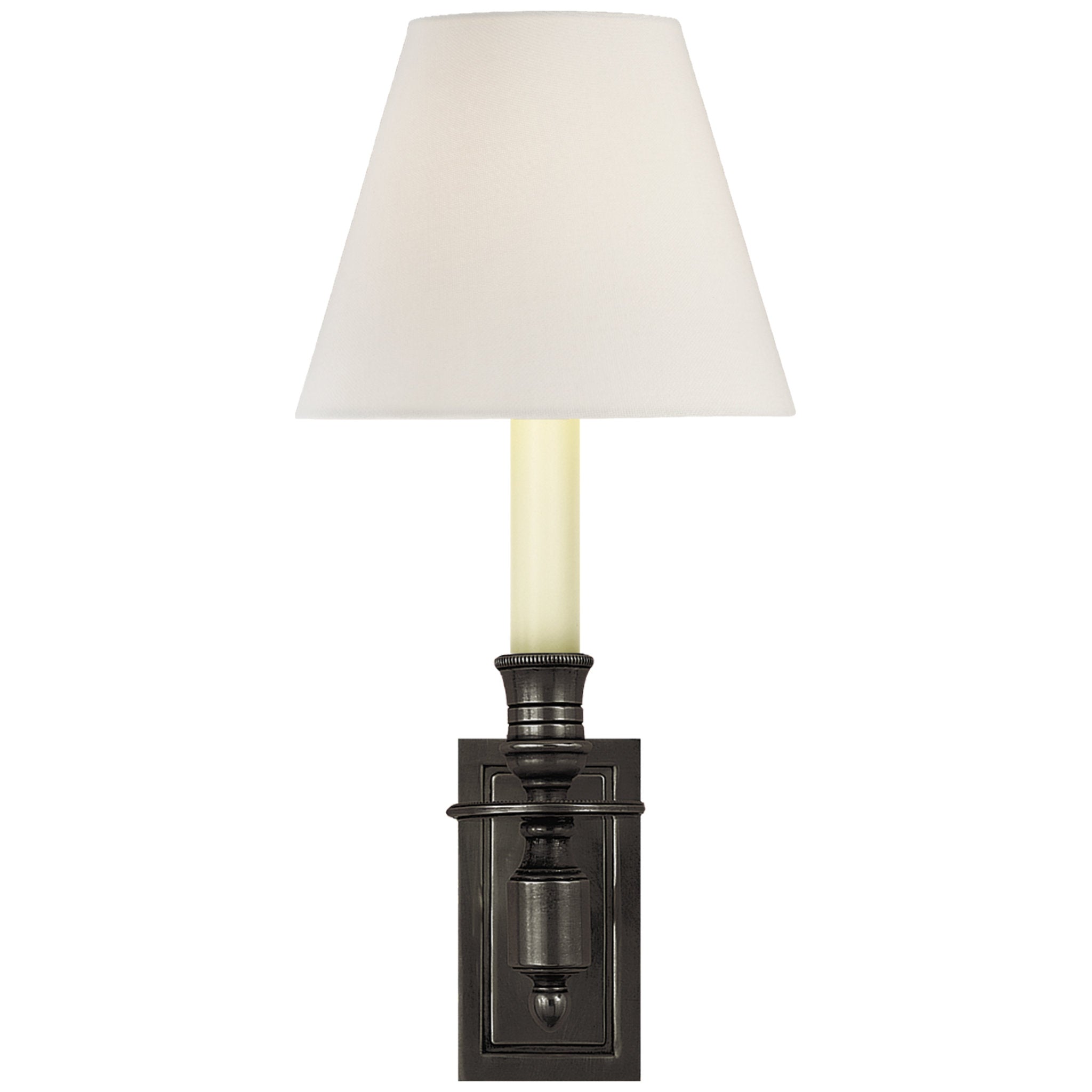 Visual Comfort French Single Library Sconce in Bronze with Linen Shade