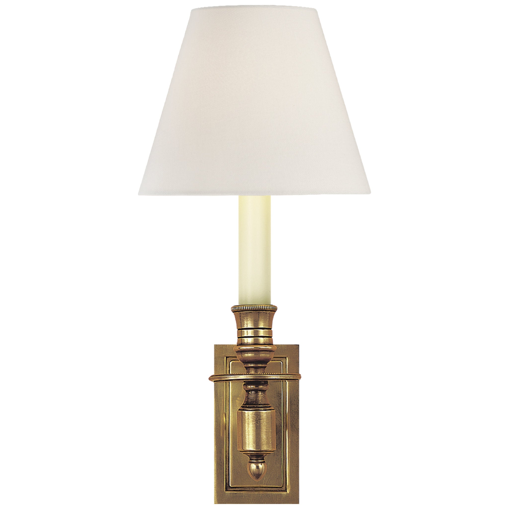 Visual Comfort French Single Library Sconce in Hand-Rubbed Antique Brass with Linen Shade