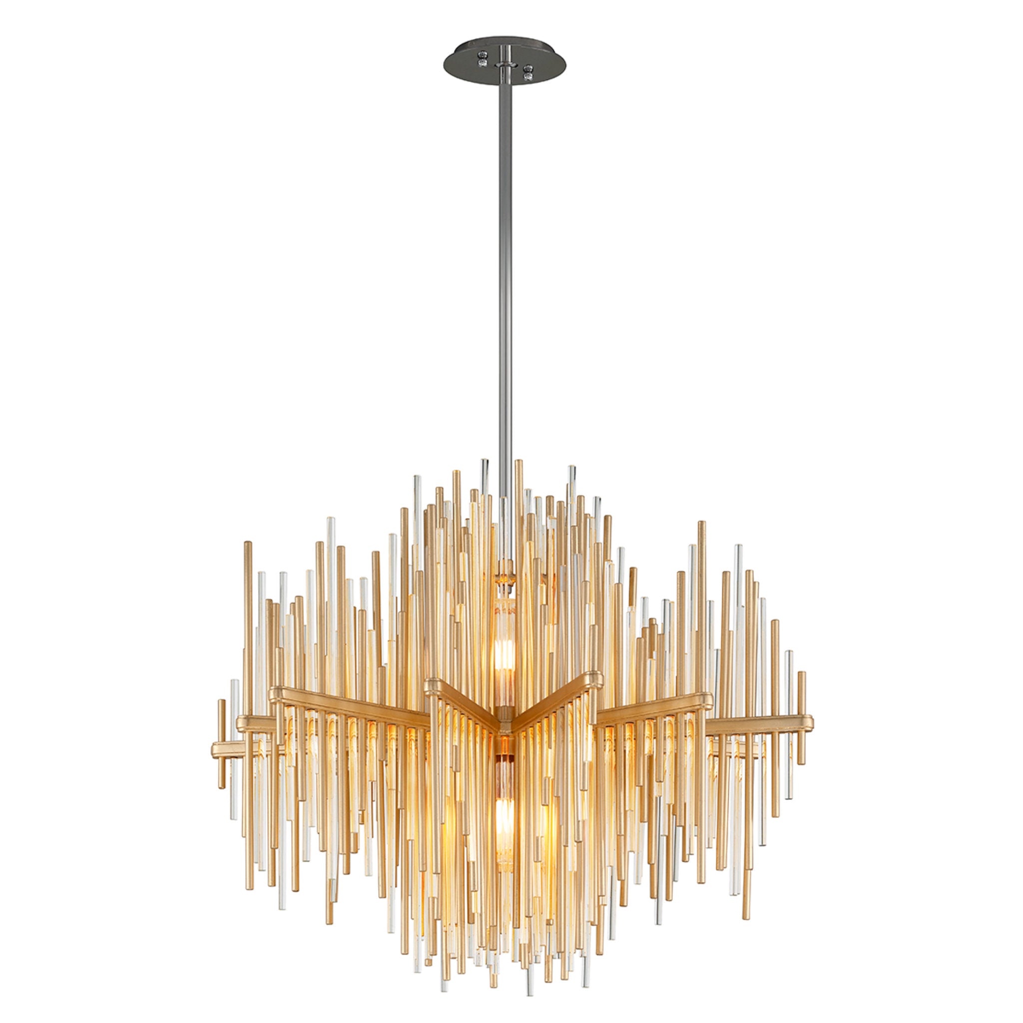 Theory Chandelier 2-Light LED in  Gold Leaf W Polished Stainless L30 x W30 x H24.5