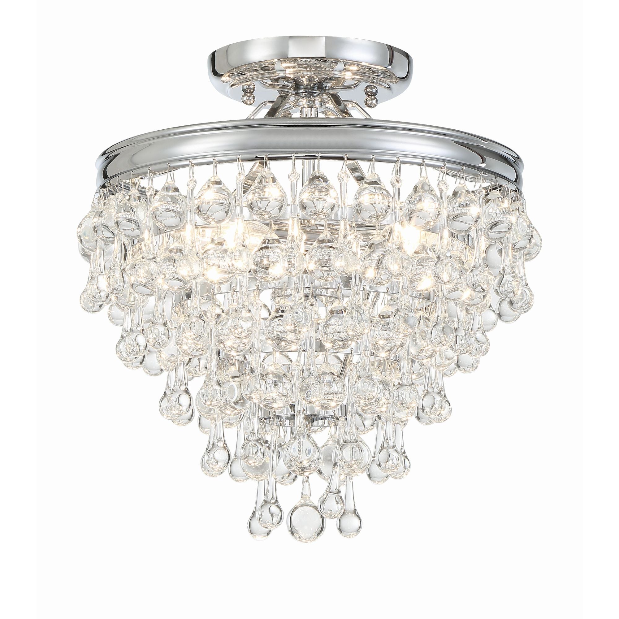 Calypso 3 Light Crystal Teardrop Polished Chrome Semi Flush Mount Clear Glass Drops 13"W x 14"H x 13"D