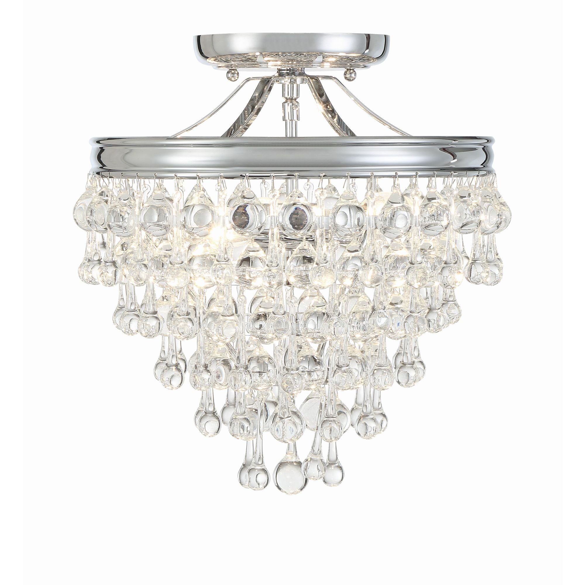 Calypso 3 Light Crystal Teardrop Polished Chrome Semi Flush Mount Clear Glass Drops 13"W x 14"H x 13"D