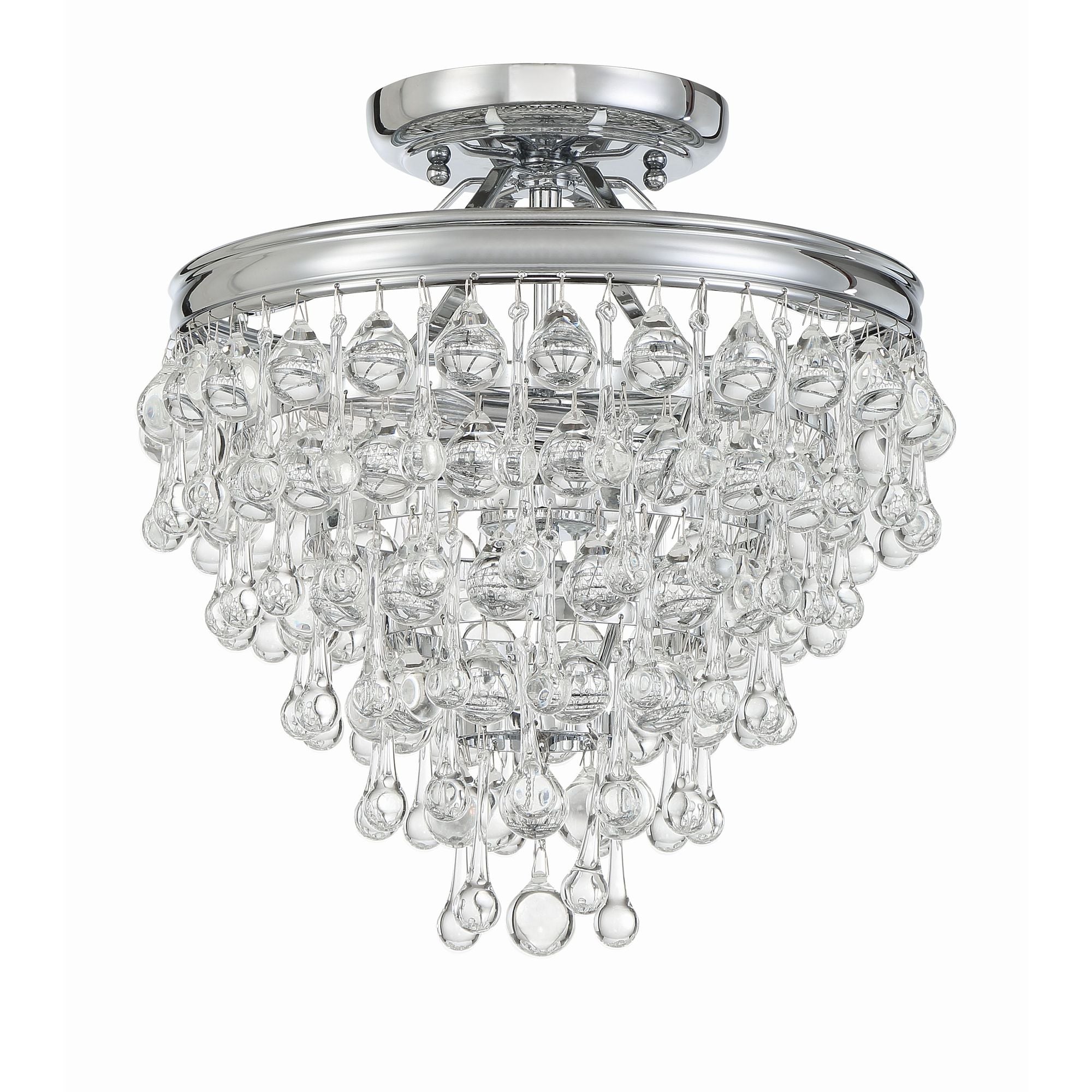 Calypso 3 Light Crystal Teardrop Polished Chrome Semi Flush Mount Clear Glass Drops 13"W x 14"H x 13"D