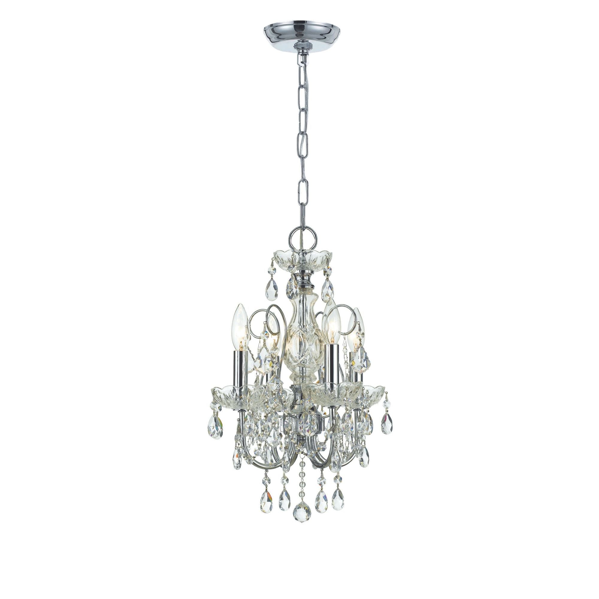 Imperial 4 Light Hand Cut Crystal Polished Chrome Mini Chandelier Hand Cut Crystal 12"W x 18"H x 12"D