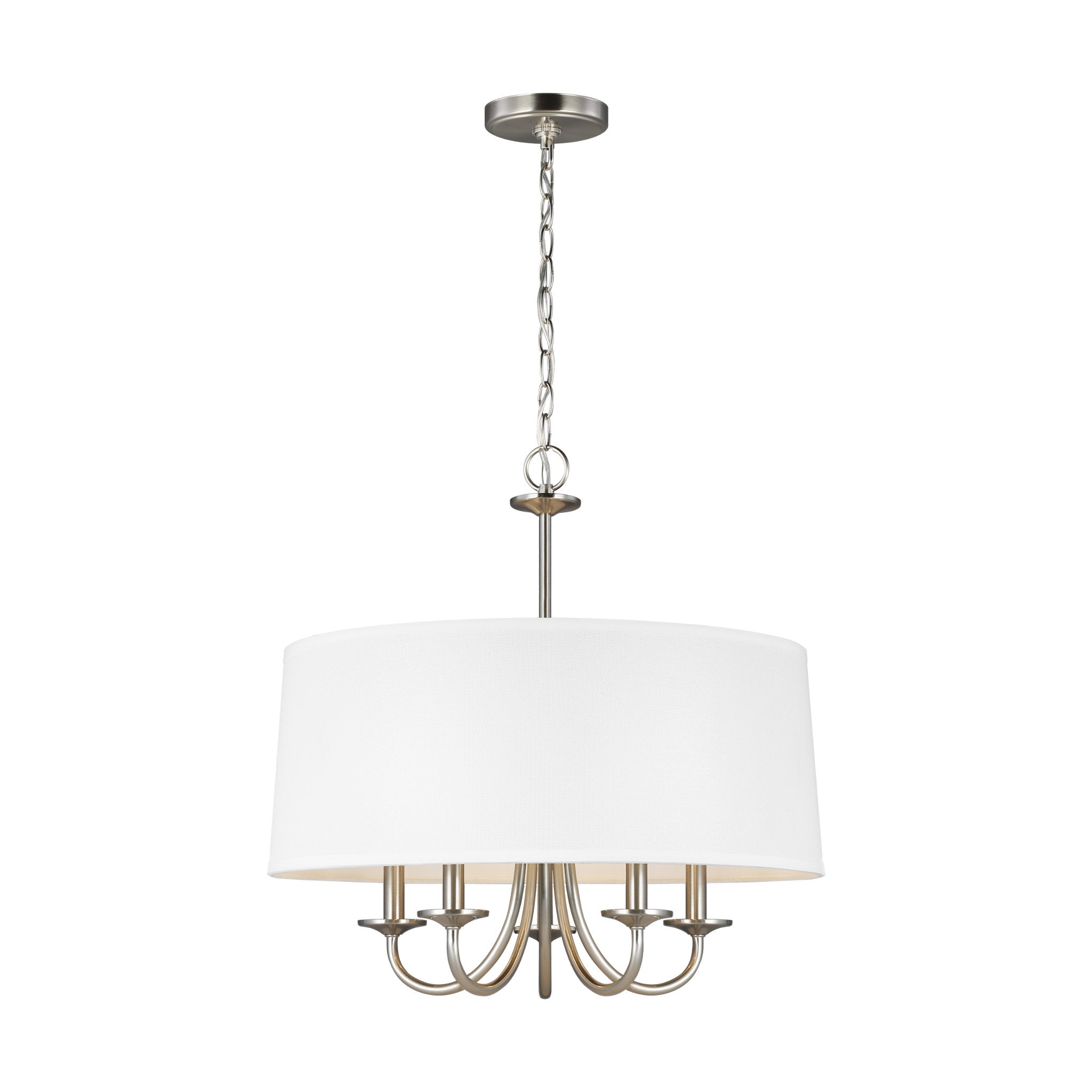 Seville Five Light Shade Chandelier Transitional 22.125" Height Steel Round White Linen in Brushed Nickel