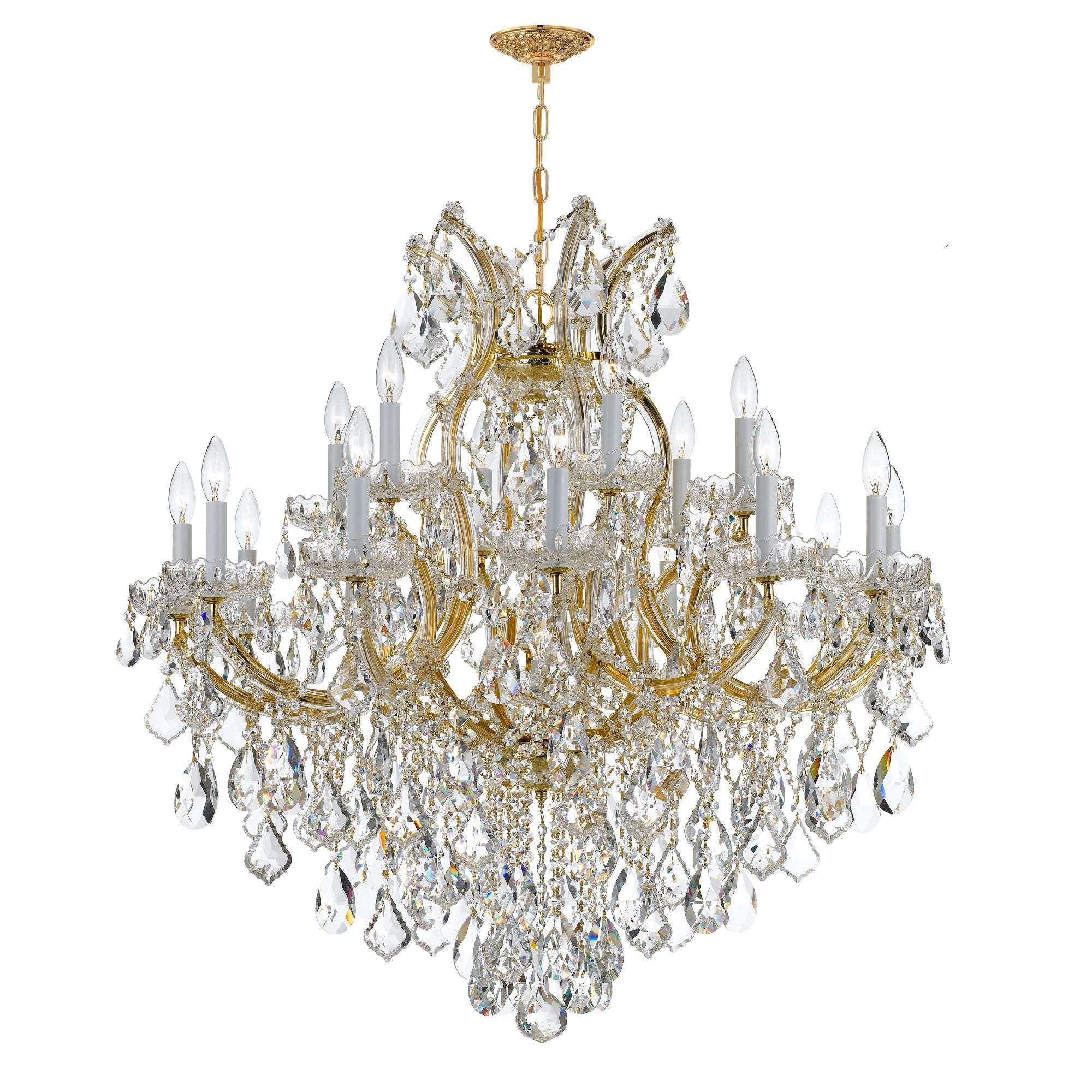 Maria Theresa 19 Light Hand Cut Crystal Gold Chandelier Hand Cut Crystal 38"W x 37"H x 38"D