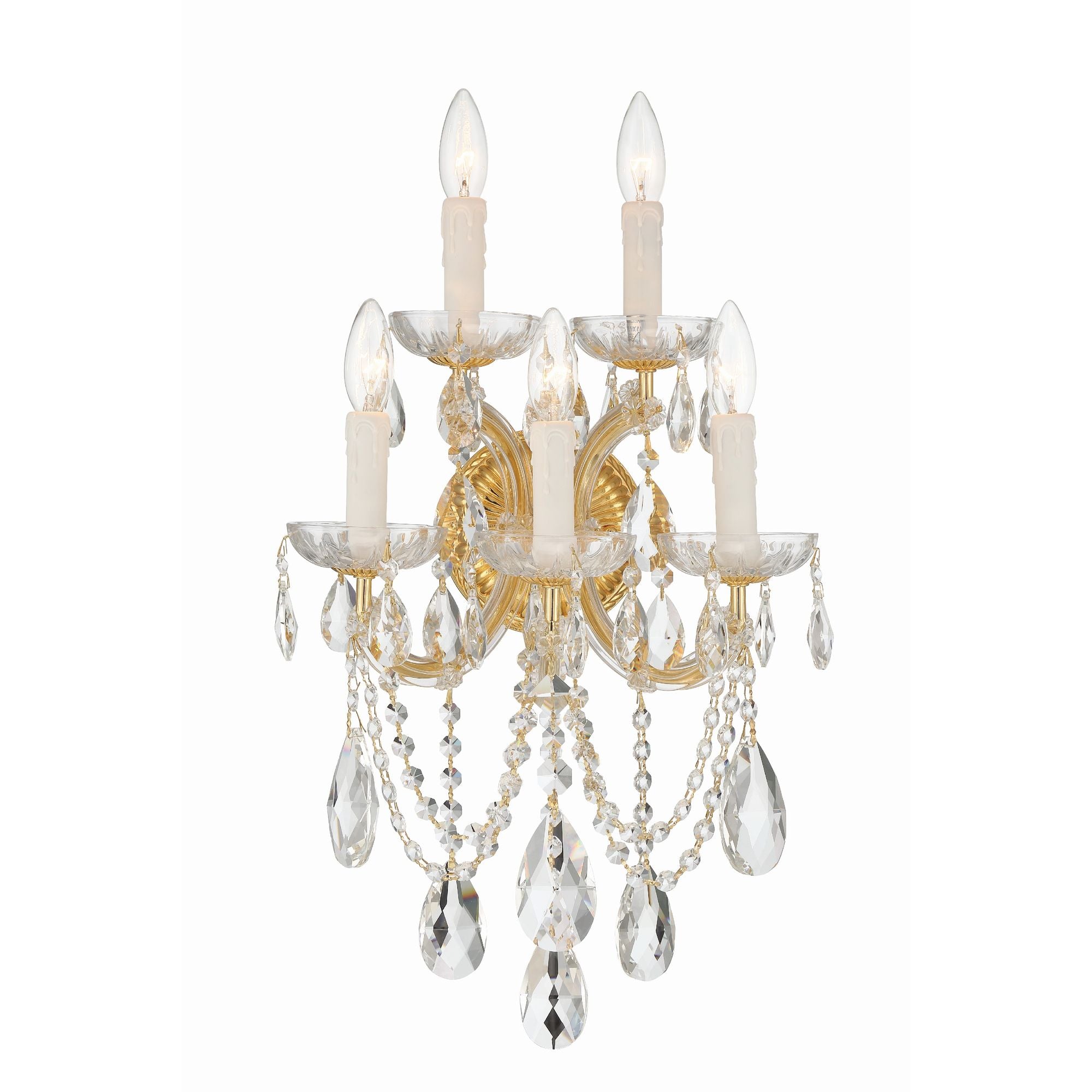 Maria Theresa 5 Light Hand Cut Crystal Gold Sconce Hand Cut Crystal 13.5"W x 24"H x 9"D