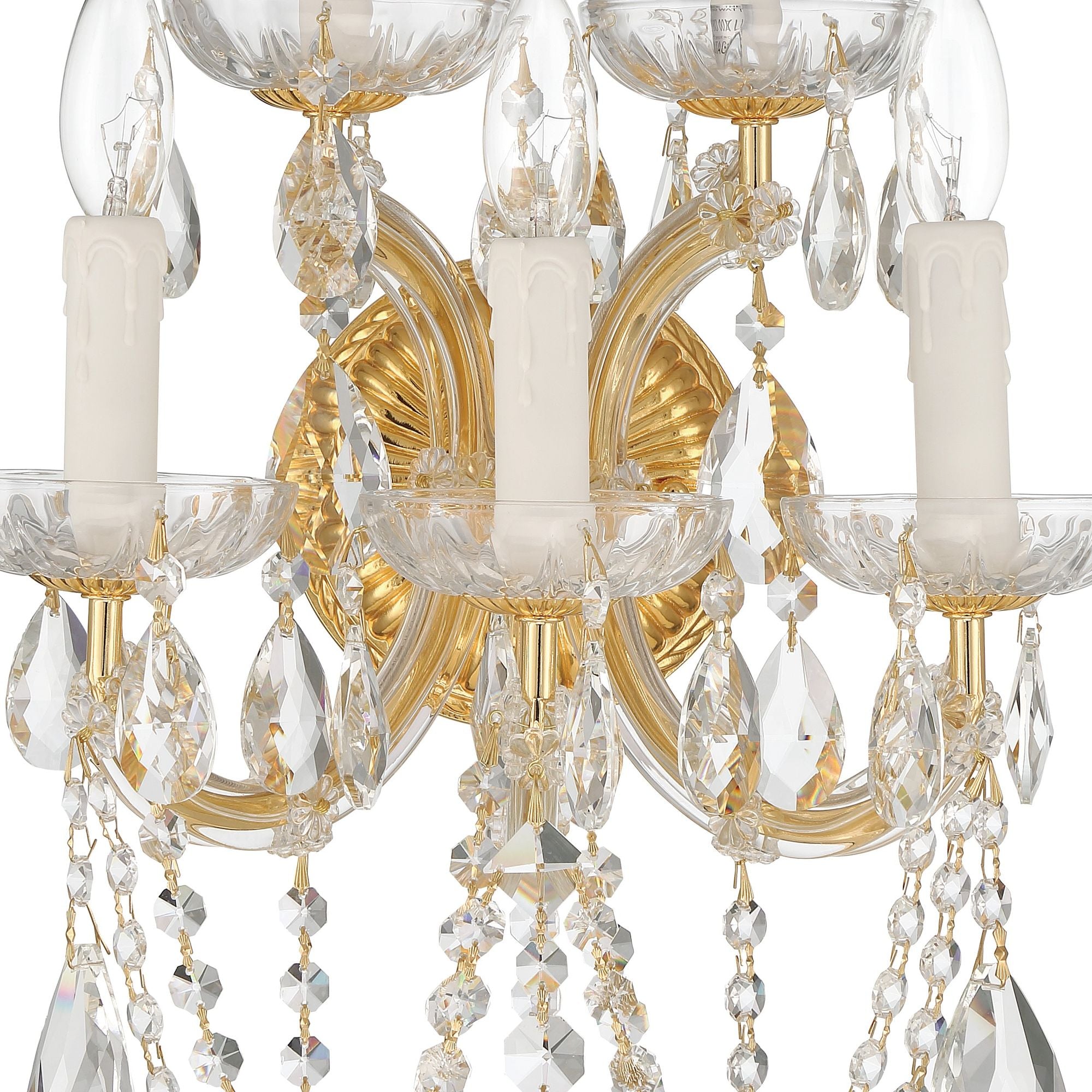 Maria Theresa 5 Light Hand Cut Crystal Gold Sconce Hand Cut Crystal 13.5"W x 24"H x 9"D