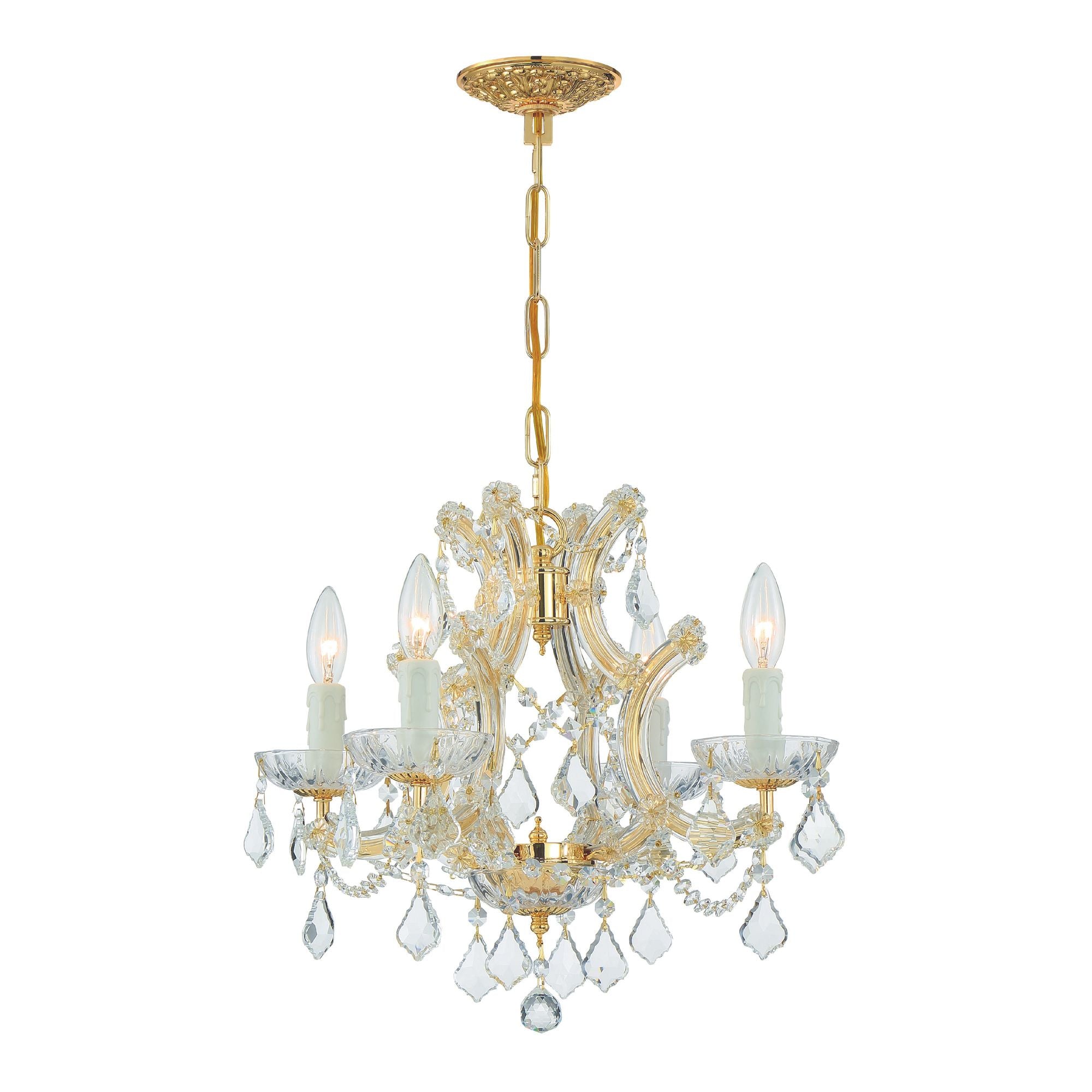 Maria Theresa 4 Light Hand Cut Crystal Gold Mini Chandelier Hand Cut Crystal 16.5"W x 15"H x 16.5"D