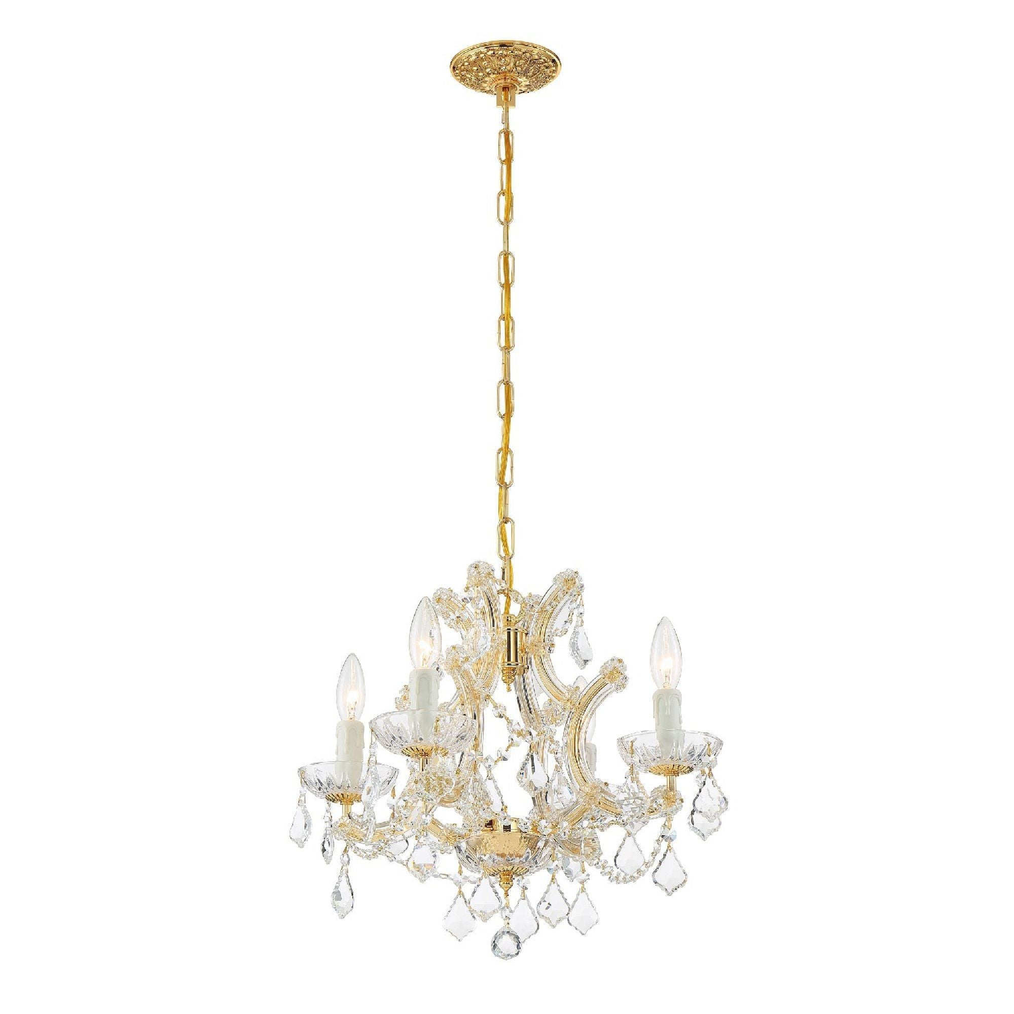 Maria Theresa 4 Light Hand Cut Crystal Gold Mini Chandelier Hand Cut Crystal 16.5"W x 15"H x 16.5"D