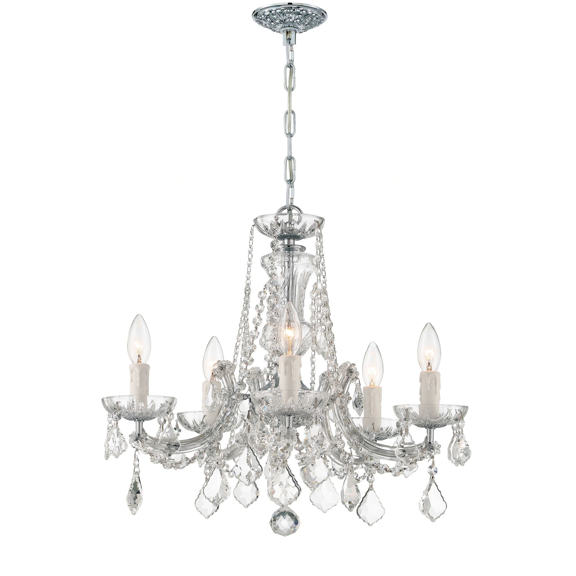 Maria Theresa 5 Light Hand Cut Crystal Polished Chrome Chandelier Hand Cut Crystal 20"W x 19"H x 20"D