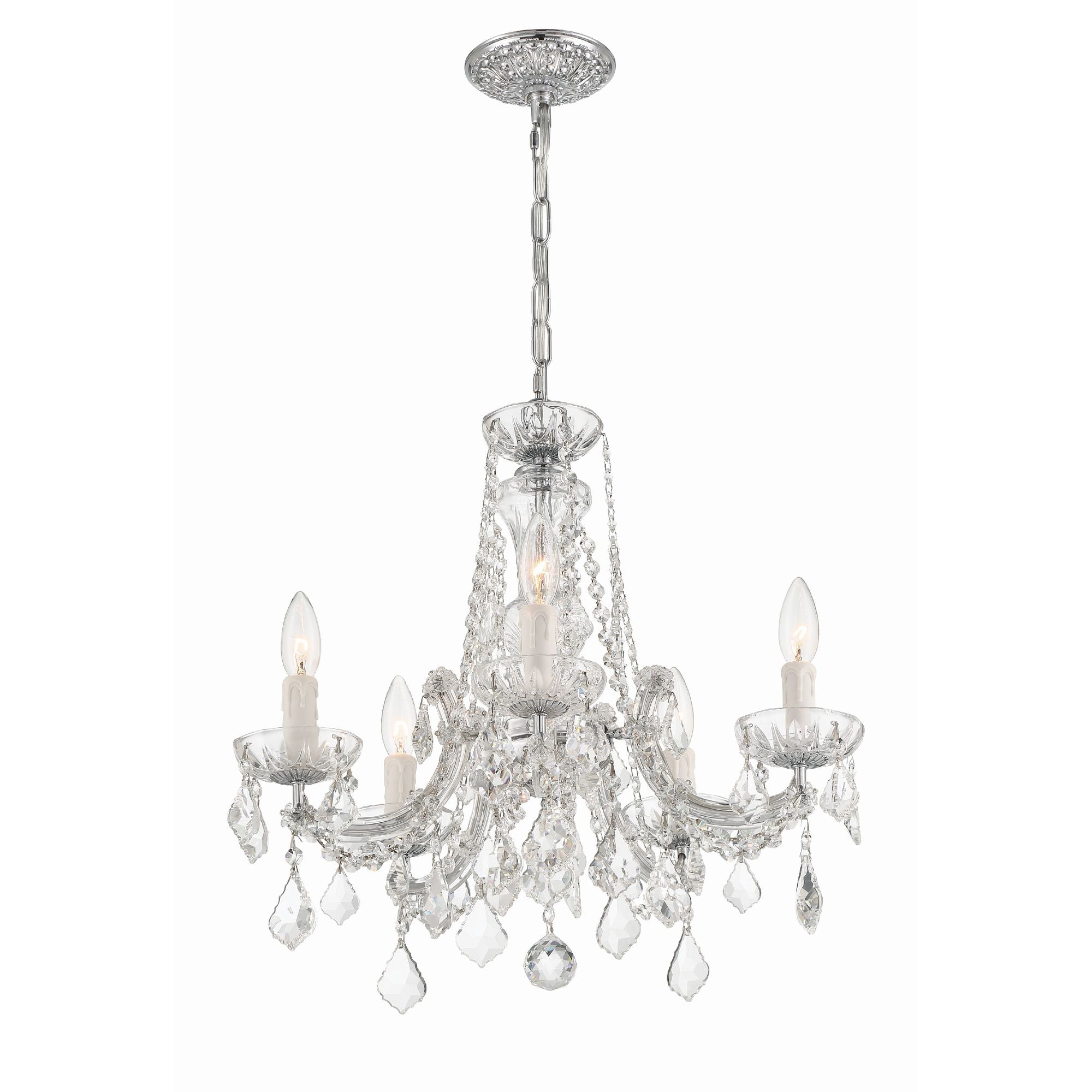 Maria Theresa 5 Light Hand Cut Crystal Polished Chrome Chandelier Hand Cut Crystal 20"W x 19"H x 20"D