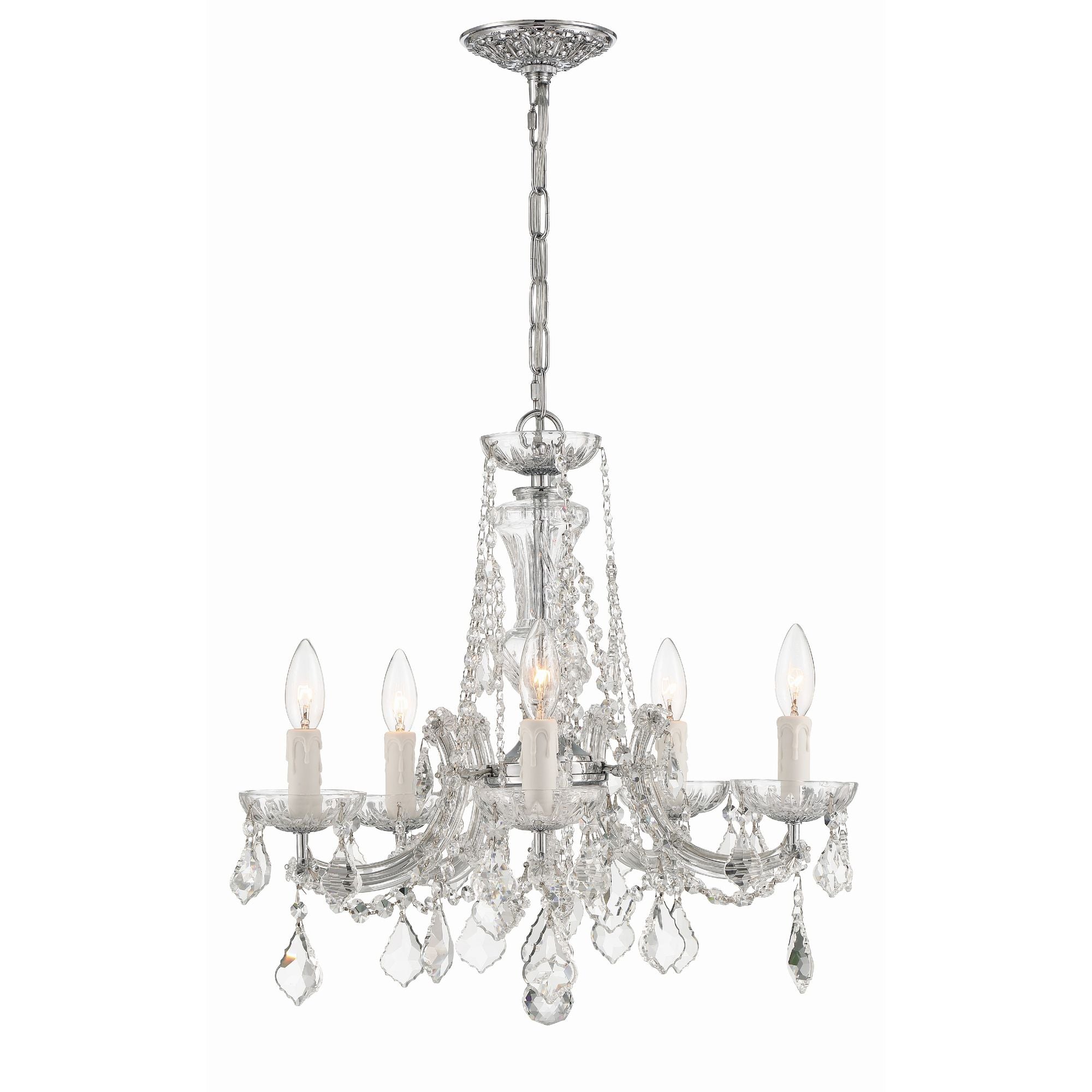 Maria Theresa 5 Light Hand Cut Crystal Polished Chrome Chandelier Hand Cut Crystal 20"W x 19"H x 20"D