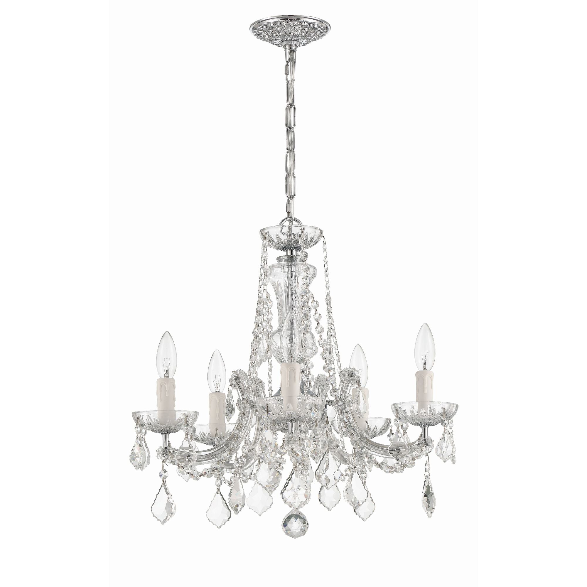 Maria Theresa 5 Light Hand Cut Crystal Polished Chrome Chandelier Hand Cut Crystal 20"W x 19"H x 20"D