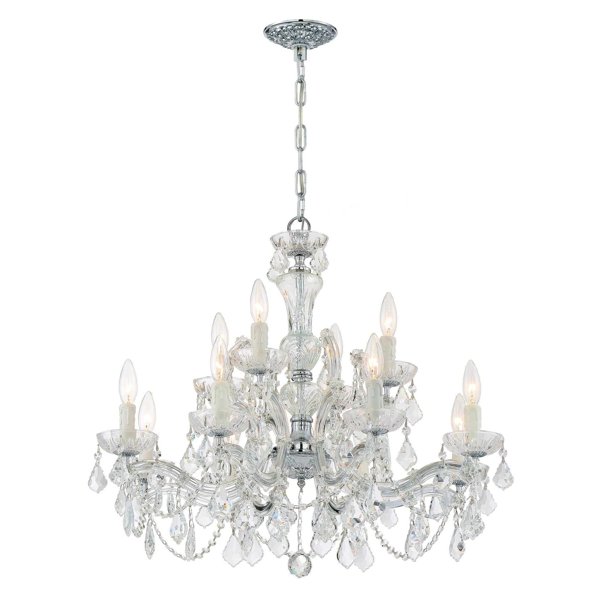 Maria Theresa 12 Light Hand Cut Crystal Polished Chrome Chandelier Hand Cut Crystal 29"W x 25.5"H x 29"D