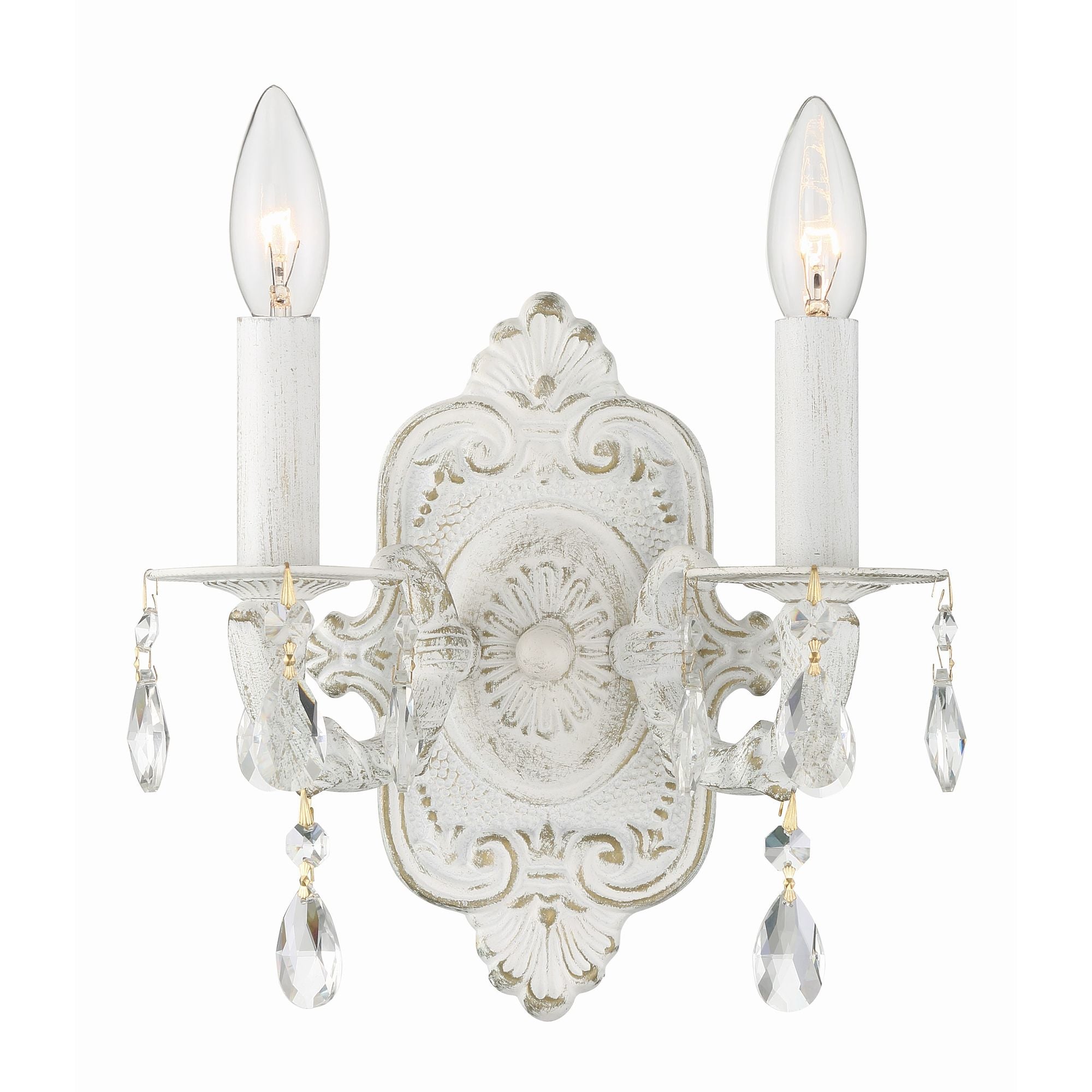 Paris Market 2 Light Clear Crystal Antique White Sconce Hand Cut Crystal 10"W x 9.5"H x 5"D