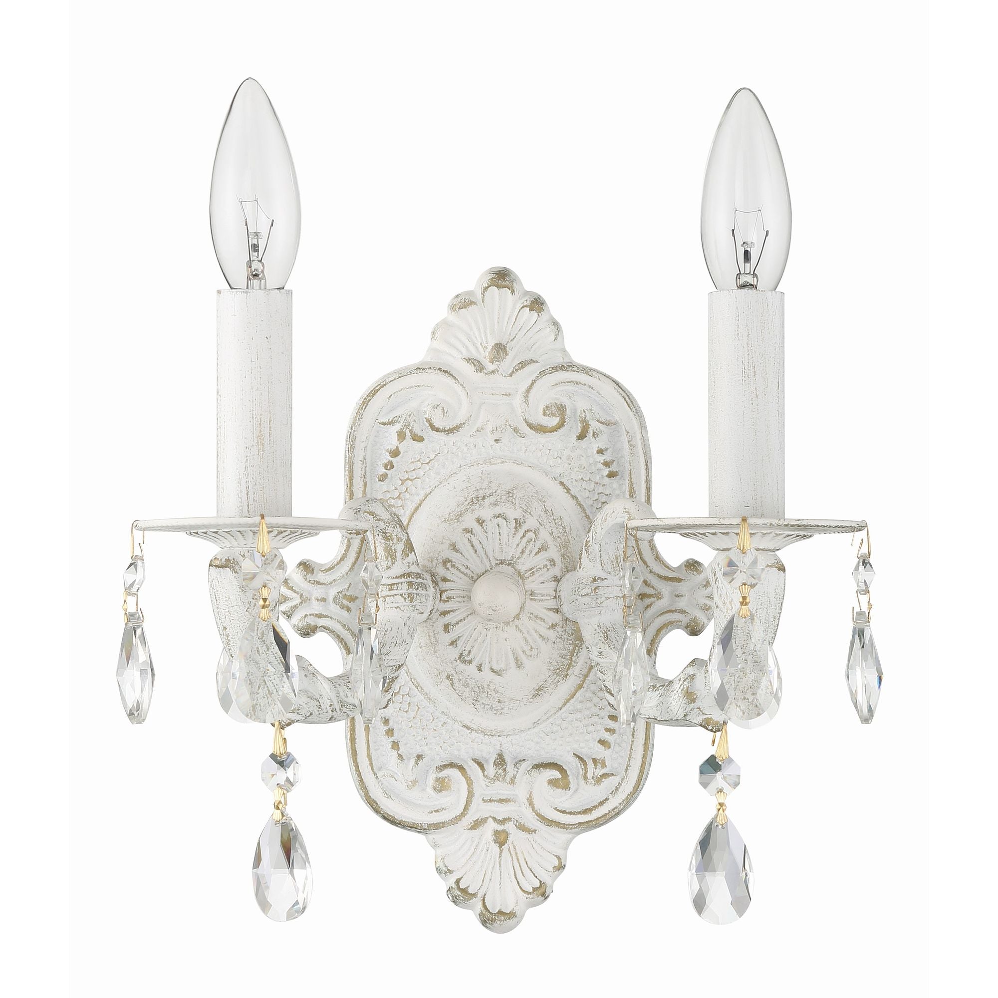 Paris Market 2 Light Clear Crystal Antique White Sconce Hand Cut Crystal 10"W x 9.5"H x 5"D