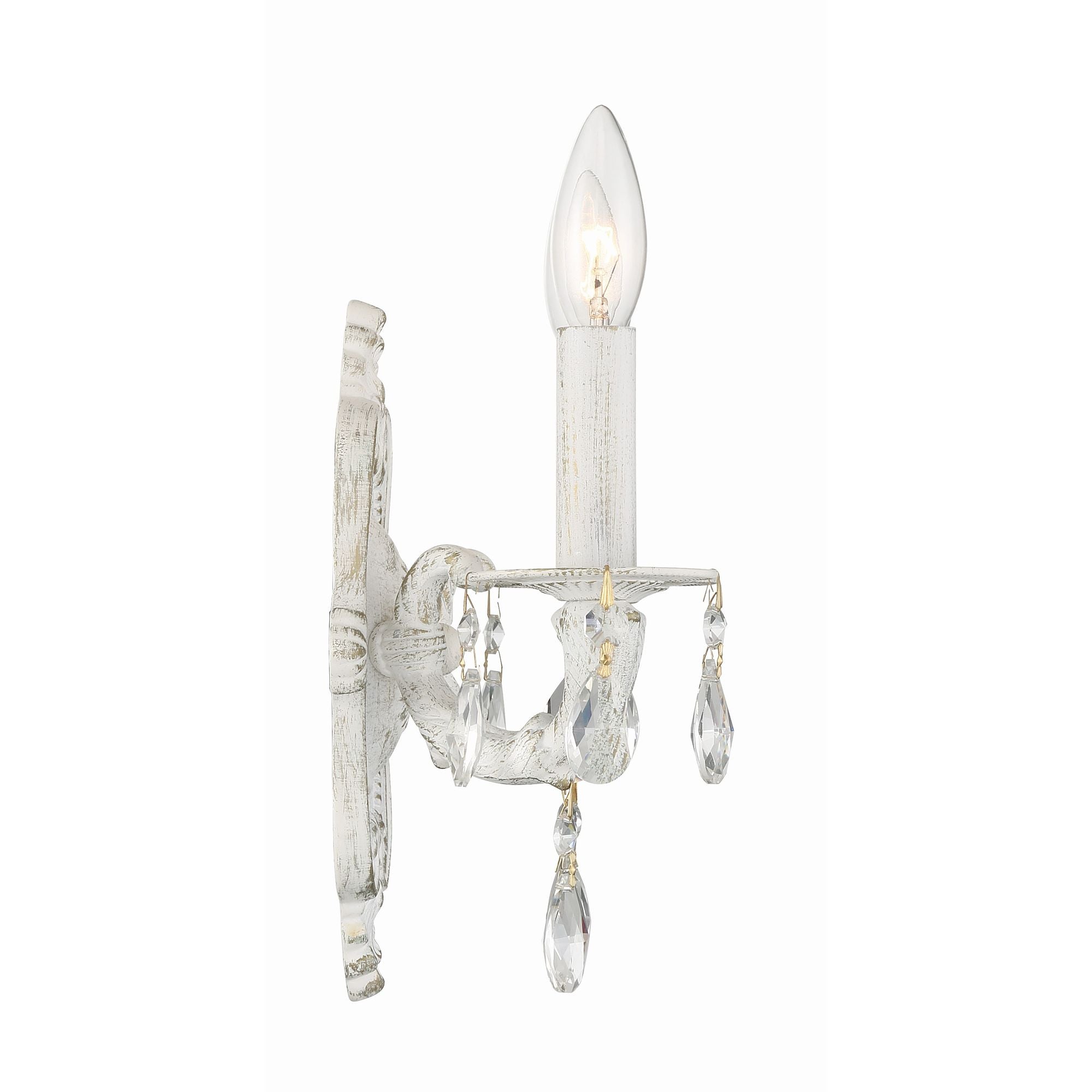 Paris Market 2 Light Clear Crystal Antique White Sconce Hand Cut Crystal 10"W x 9.5"H x 5"D