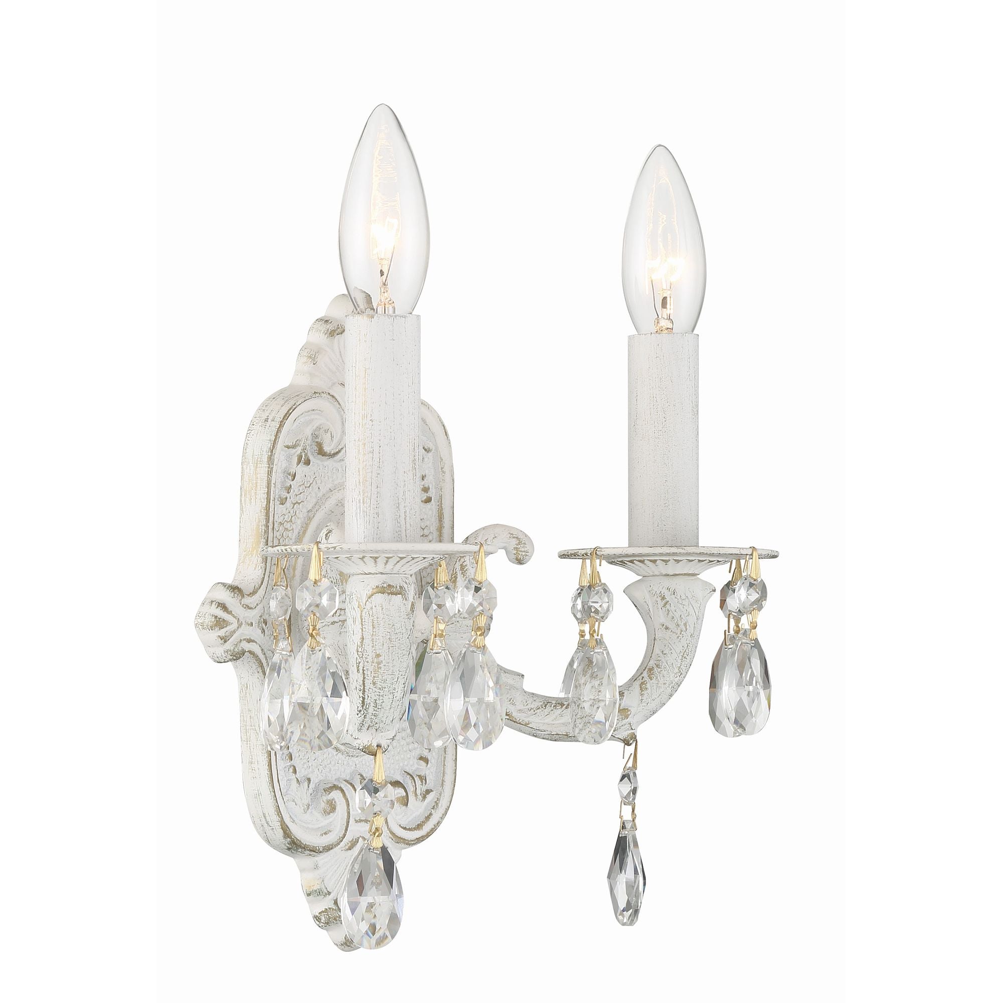 Paris Market 2 Light Clear Crystal Antique White Sconce Hand Cut Crystal 10"W x 9.5"H x 5"D