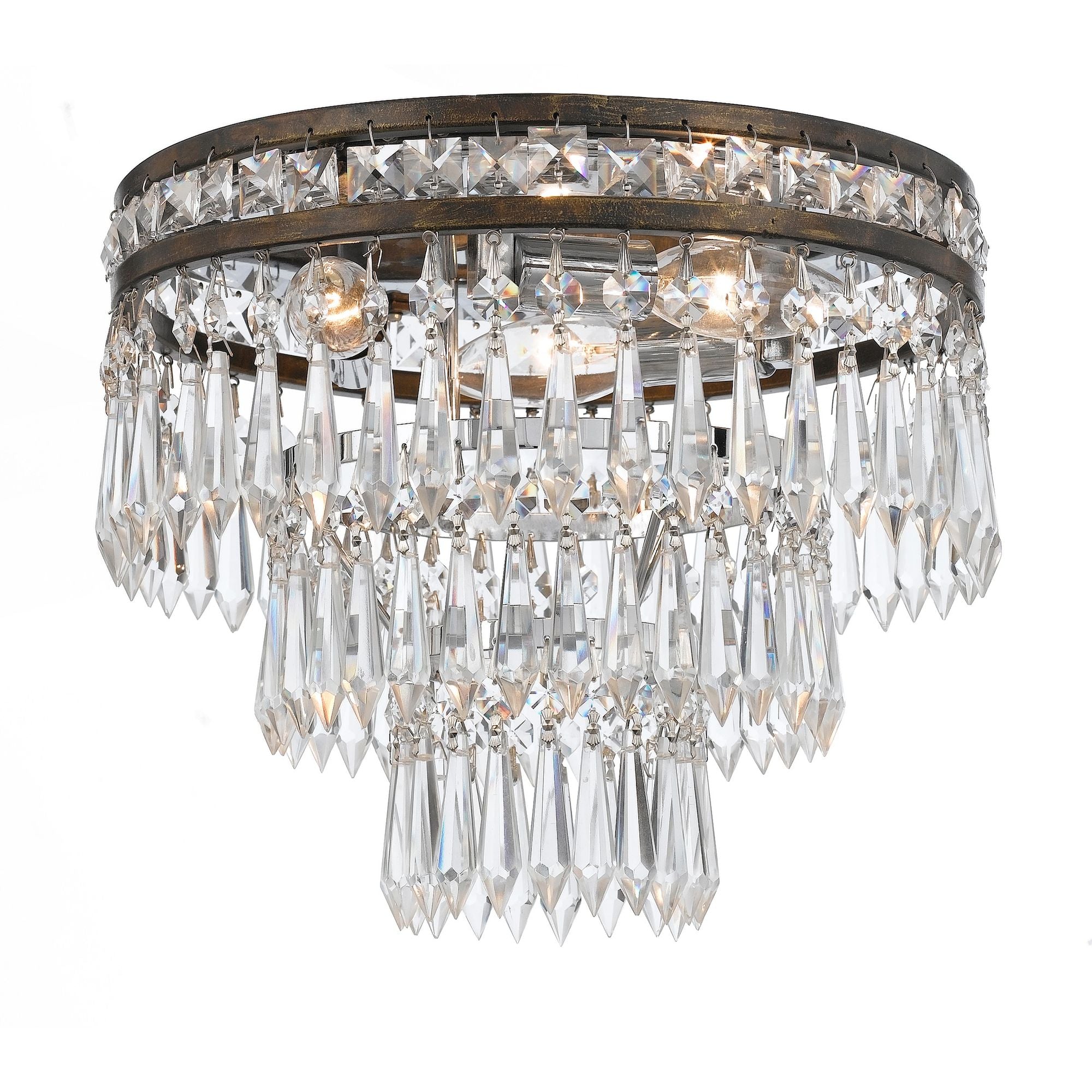 Mercer 3 Light Hand Cut Crystal English Bronze Flush Mount Hand Cut Crystal 12"W x 9.25"H x 12"D