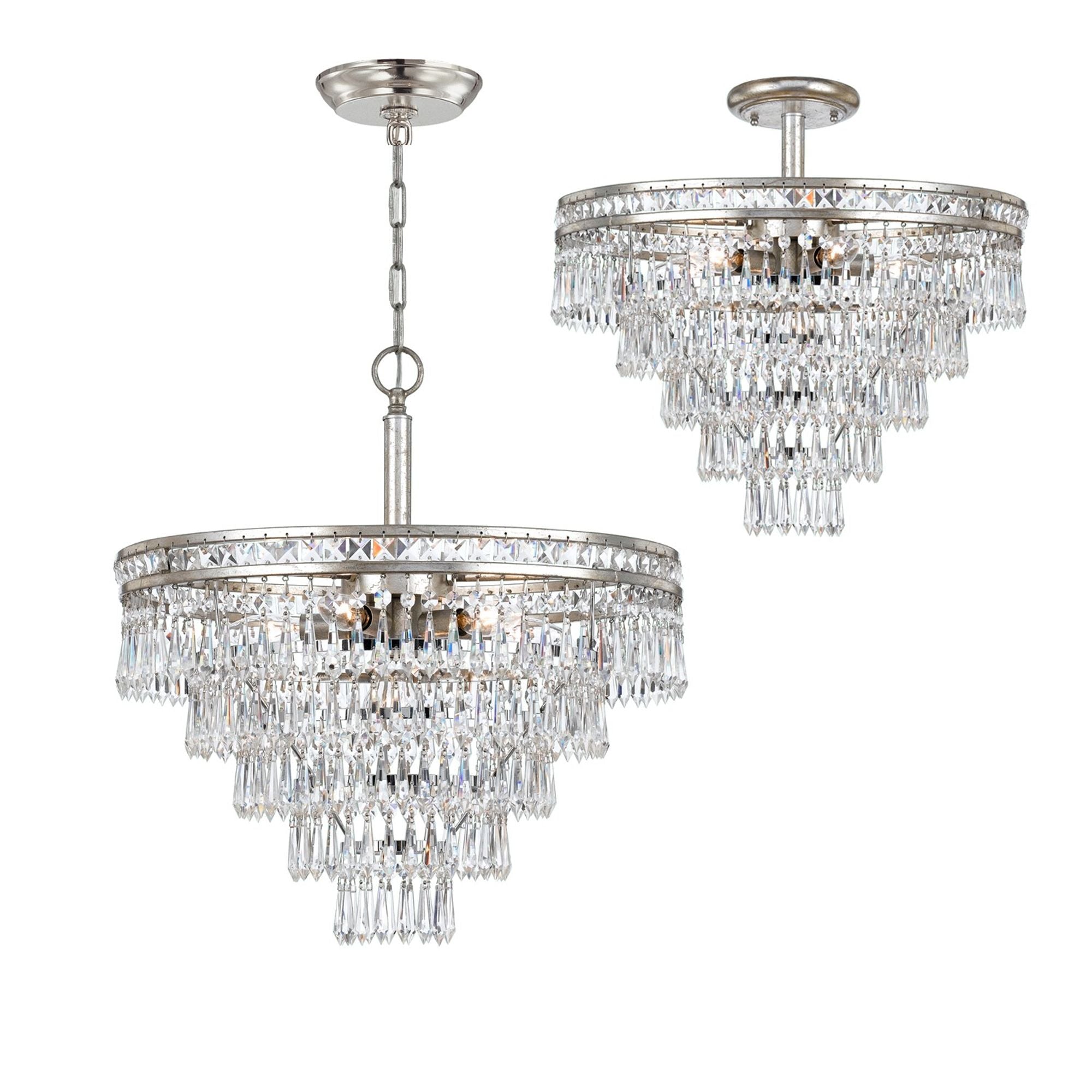 Mercer 7 Light Hand Cut Crystal Olde Silver Convertible Chandelier Hand Cut Crystal 20"W x 23.25"H x 20"D