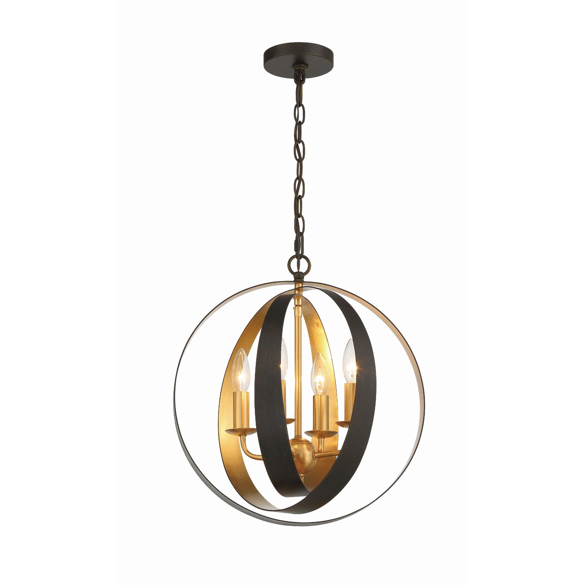 Luna 4 Light English Bronze + Antique Gold Sphere Mini Chandelier 16"W x 18"H x 16"D