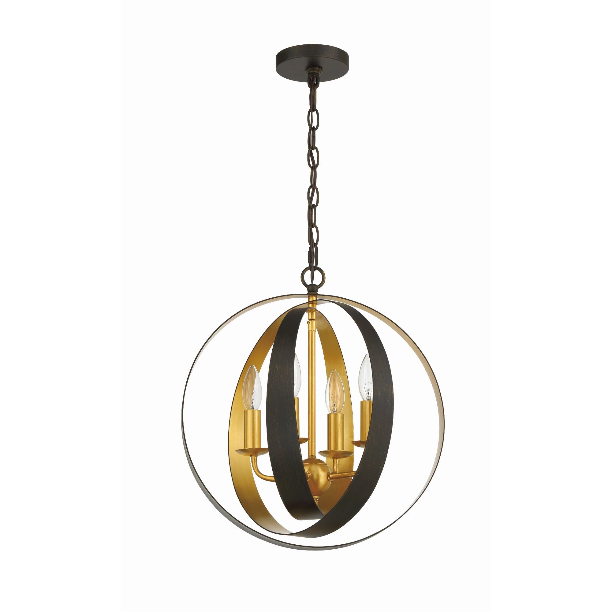 Luna 4 Light English Bronze + Antique Gold Sphere Mini Chandelier 16"W x 18"H x 16"D