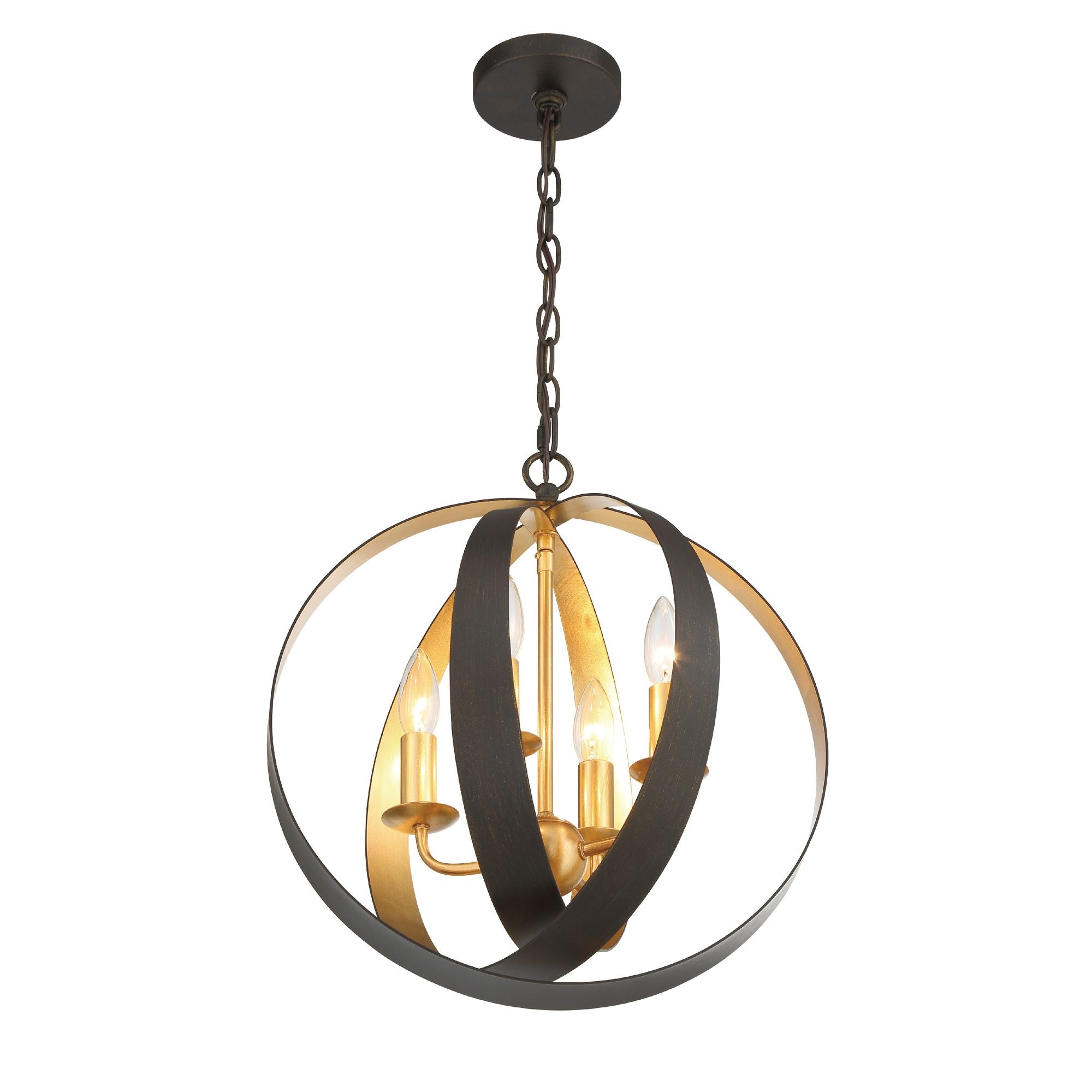 Luna 4 Light English Bronze + Antique Gold Sphere Mini Chandelier 16"W x 18"H x 16"D