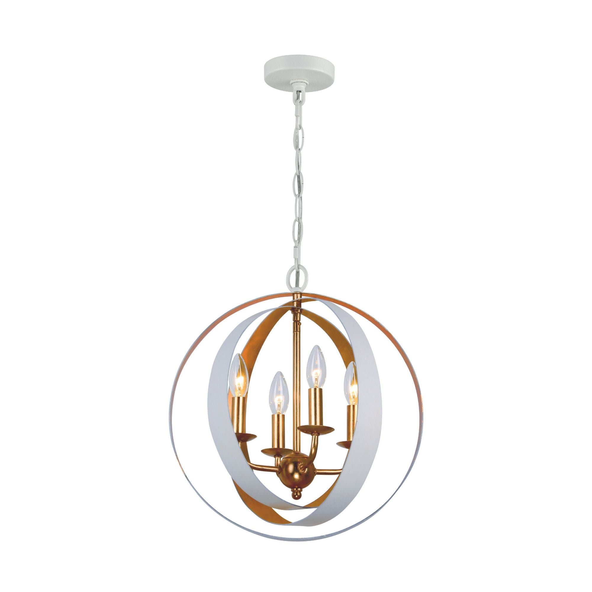 Luna 4 Light Matte White + Antique Gold Sphere Mini Chandelier 16"W x 18"H x 16"D